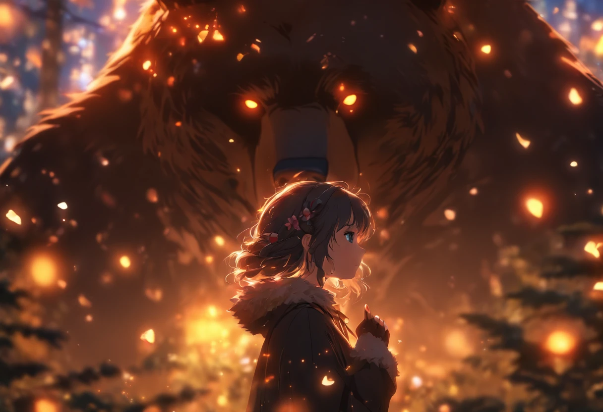 A giant wild black bear protects beautiful girl
(Master parts: 1.5) (Fotorrealista: 1.1) (Bokeh) (Best quality) (The skin、pores、Detailed texture of hair: 1.1) (复杂) (8K) (hdr) (Wallpapers) (Cinematic lighting) (foco nítido )