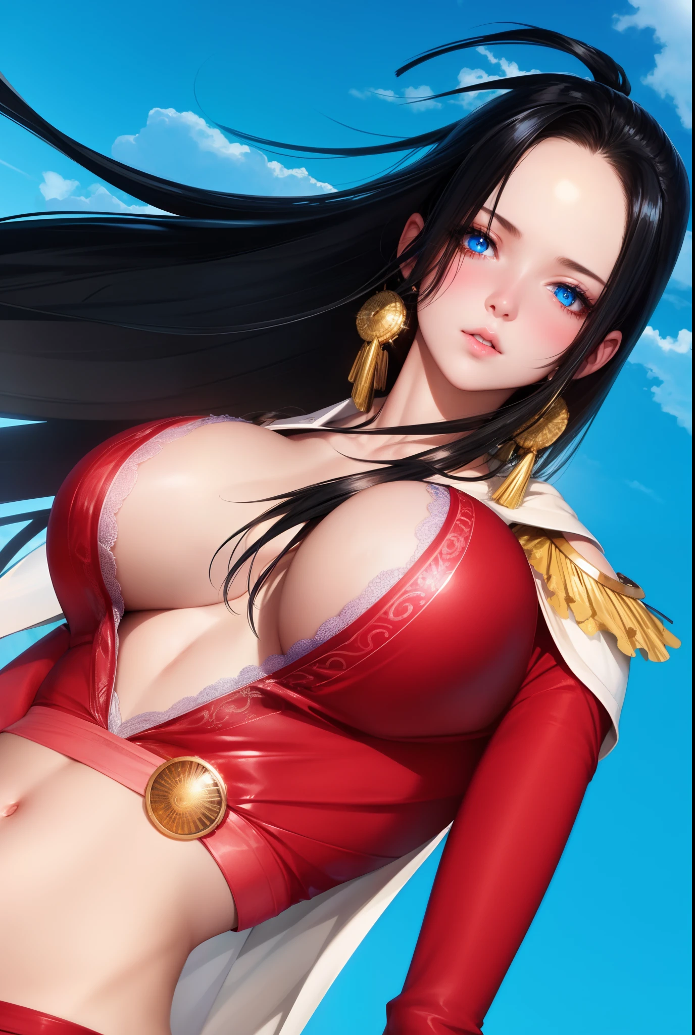 realistic, 1girl, blue eyes, black hair, glowing eyes, crop top, skirt, parted lips, blush, night, sun, sunlight, office shirt, glass.