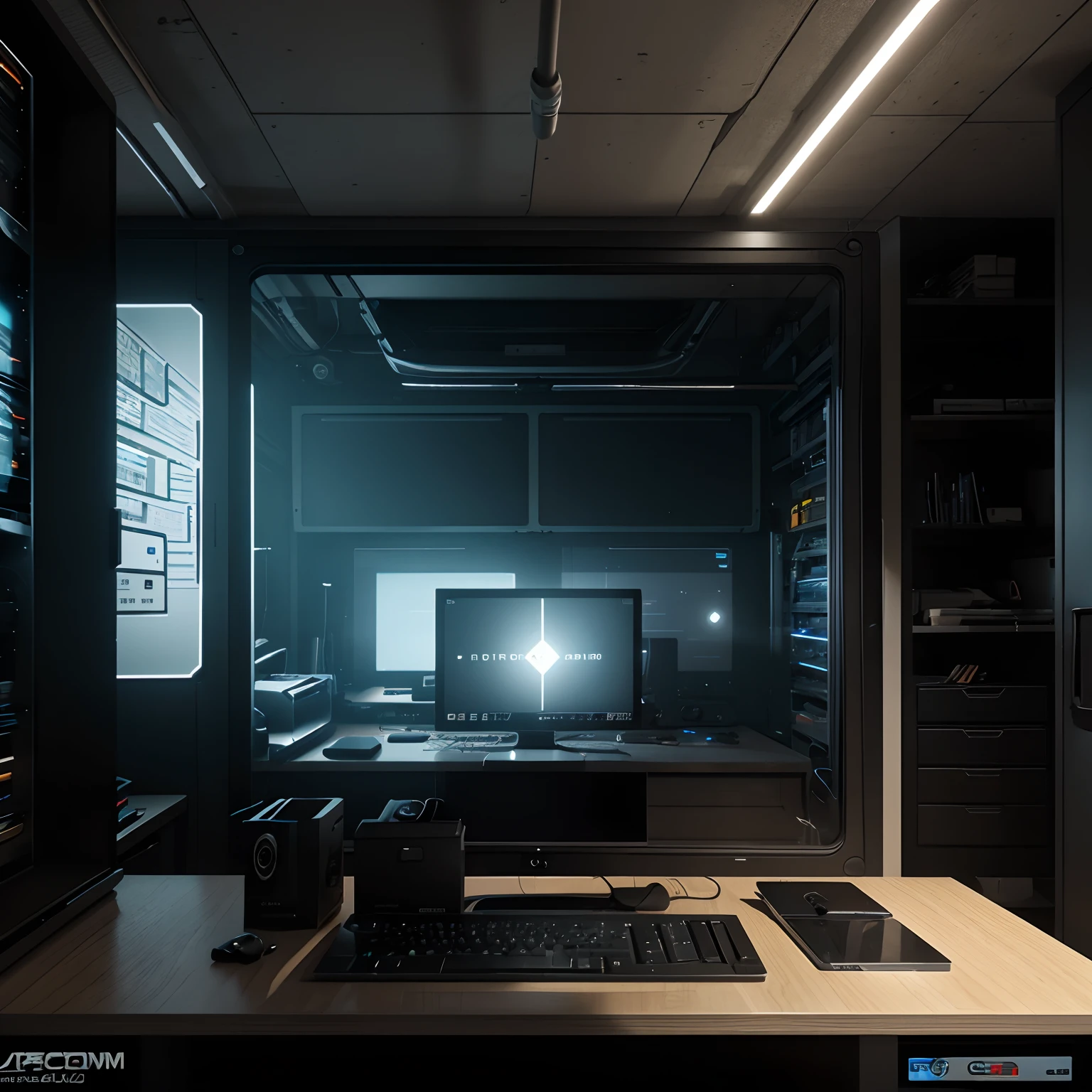 (Object, object), background architecture, hyper realistic 1.2,hacking room, server room, fog light, ultra detailed, desktop computer , hacking, 16k, deep positive, super Grafics, title hacking 3.0,
