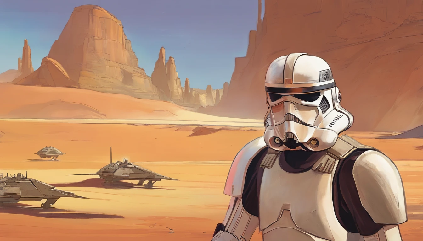 Close-up portraits, Imperial Stormtrooper, Planet Tatooine, Concept art by Magalie Villeneuve, trending on cg society, Slide movies ""Star Wars"": Old Republic", Concept art by Ralph McQuarrie