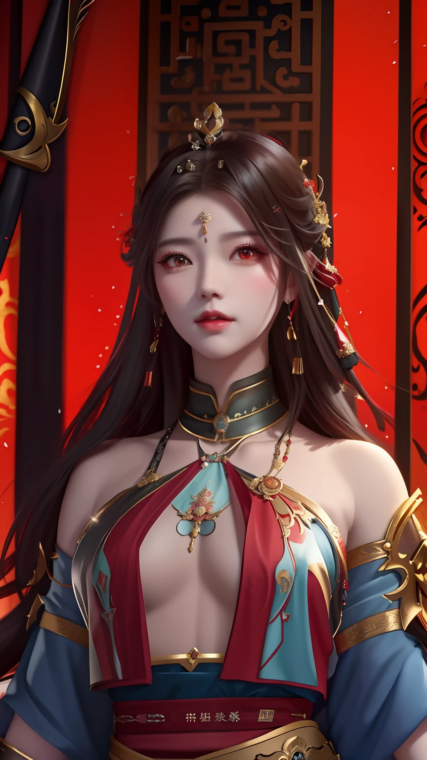 a woman in a red and black outfit with a sword, by Yang J, a beautiful fantasy empress, beautiful character painting, ((a beautiful fantasy empress)), inspired by Du Qiong, fantasy art style, artwork in the style of guweiz, guweiz, ruan jia and artgerm, trending on cgstation, inspired by Lan Ying