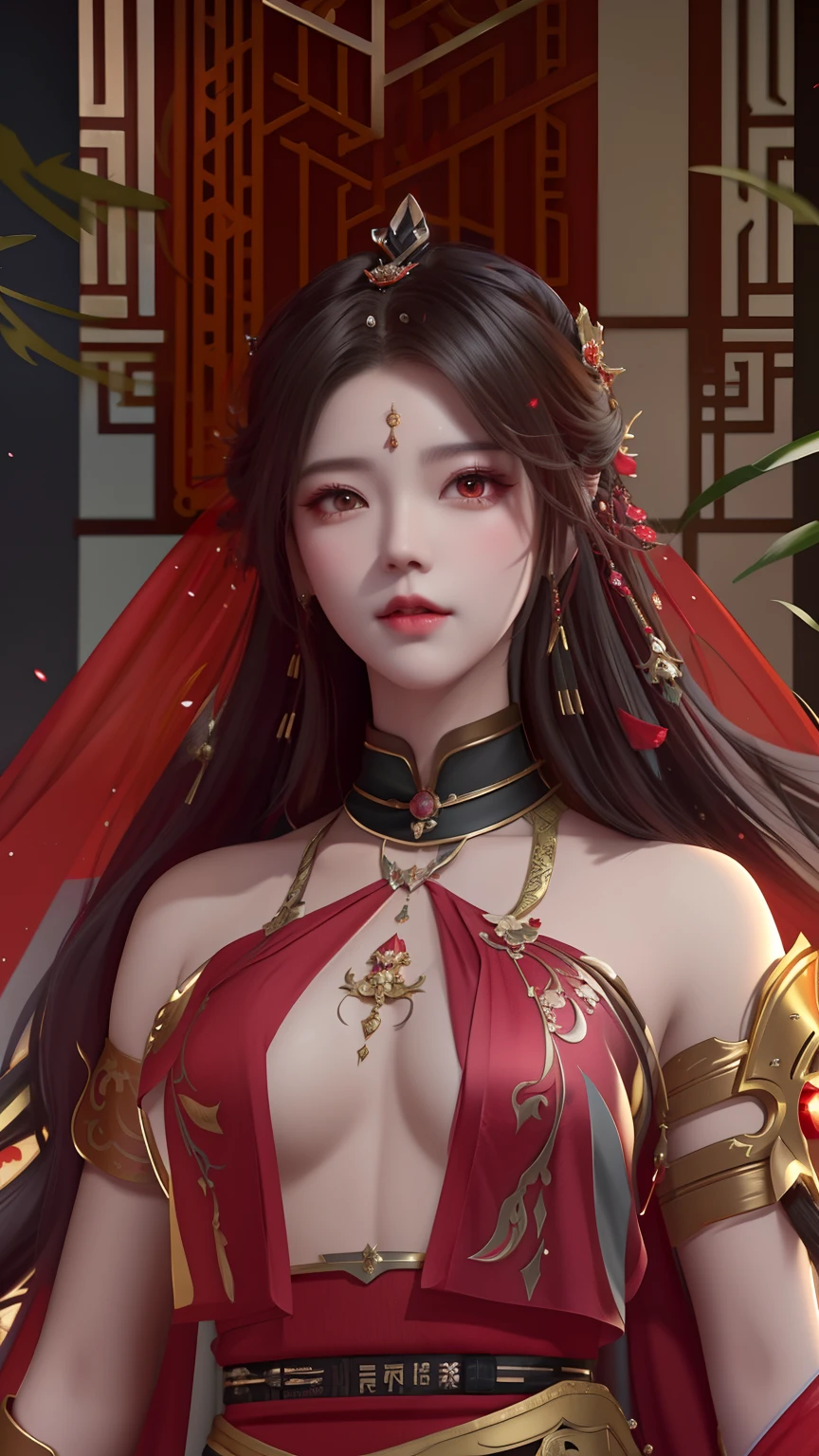 a woman in a red and black outfit with a sword, by Yang J, a beautiful fantasy empress, beautiful character painting, ((a beautiful fantasy empress)), inspired by Du Qiong, fantasy art style, artwork in the style of guweiz, guweiz, ruan jia and artgerm, trending on cgstation, inspired by Lan Ying