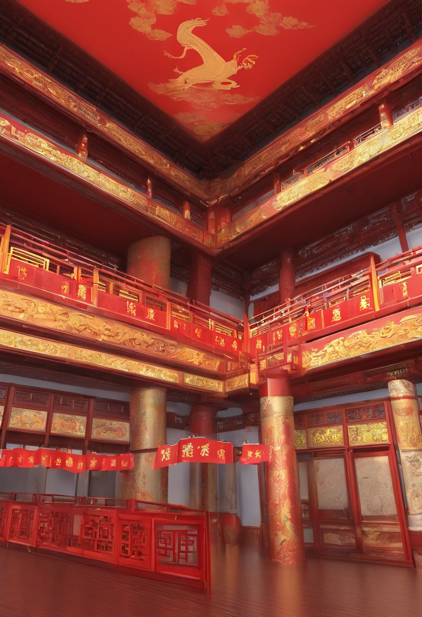 Large building interiors, Chinese architecture in mechanical style, The flag flies, Plaza, vibrant with colors, Sunny weather, ultra-wide-angle, 8K quality, CG high-quality charts,C4D rendering effects,Be creative, Inspired by the age of machinery, Reference source: Tiananmen square, China, Reference source: The Palace Museum of China, trending on cgstation,