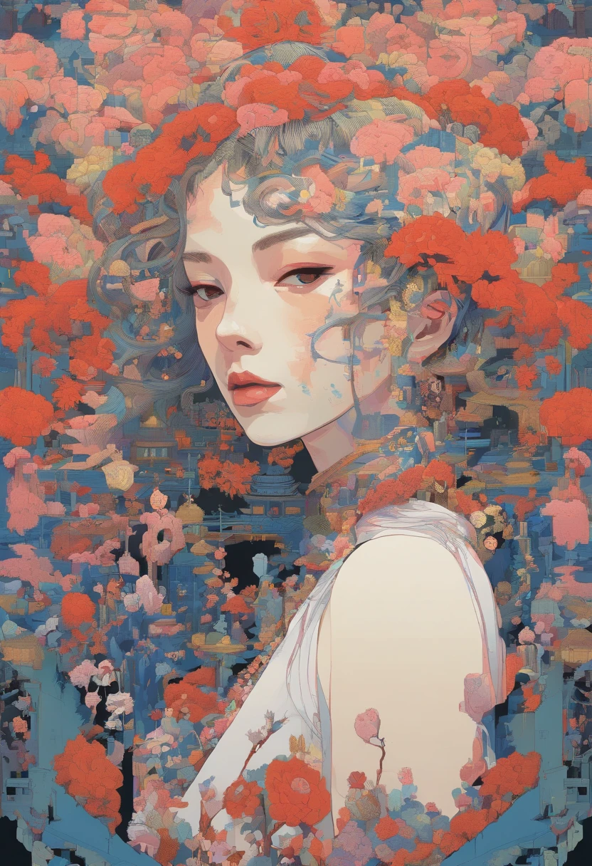 official art, unity 8k wallpaper, ultra detailed, beautiful and aesthetic, masterpiece, best quality, chinese style, (zentangle, mandala, tangle, entangle), ecstasy of flower, 1girl, extremely detailed, dynamic angle, cowboyshot, the most beautiful form of chaos, elegant, a brutalist designed, vivid colours, romanticism, by james jean, roby dwi antono, ross tran, francis bacon, michal mraz, adrian ghenie, petra cortright, gerhard richter, takato yamamoto, ashley wood, atmospheric
