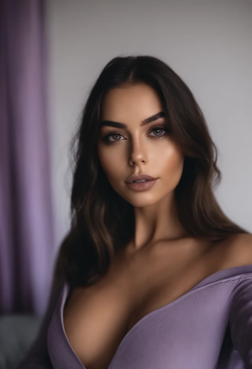 Latin Woman with Black Clothes, fille sexy aux yeux bruns, Portrait Sophie Mudd, cheveux bruns et grands yeux, selfie of a young woman, Yeux de chambre, Violet Myers, sans maquillage, looking straight at camera, Visage avec Artgram, Superbe photo du corps entier, dans la chambre, clivage