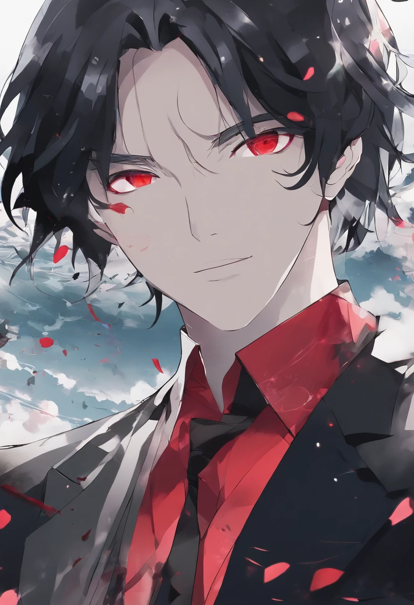 1guy black hair red eyes 8k wallpaper ultra detailed beautiful asthetic masterpiece best quality anime extremely detailed