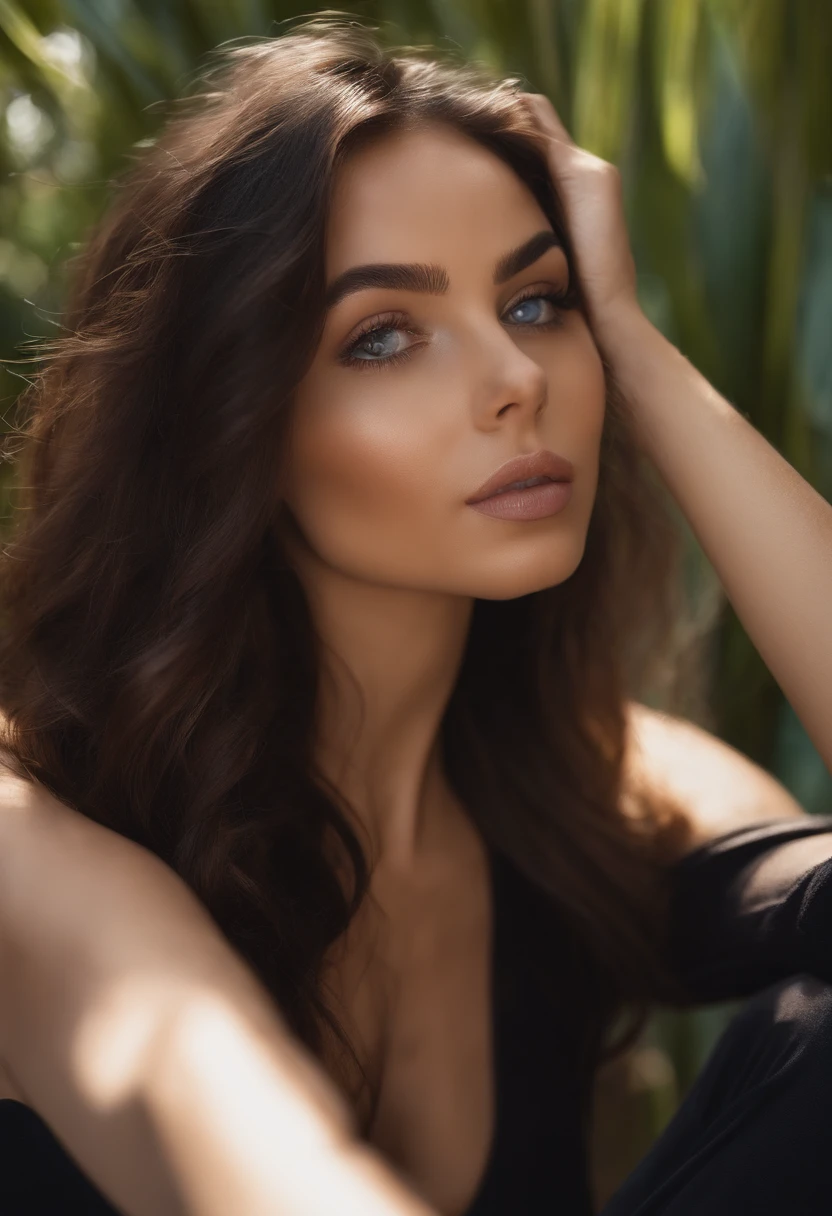 Latin Woman with Black Clothes, fille sexy aux yeux bruns, Portrait Sophie Mudd, cheveux bruns et grands yeux, selfie of a young woman, Yeux de chambre, Violet Myers, sans maquillage, looking straight at camera, Superbe photo du corps entier dans la chambre,