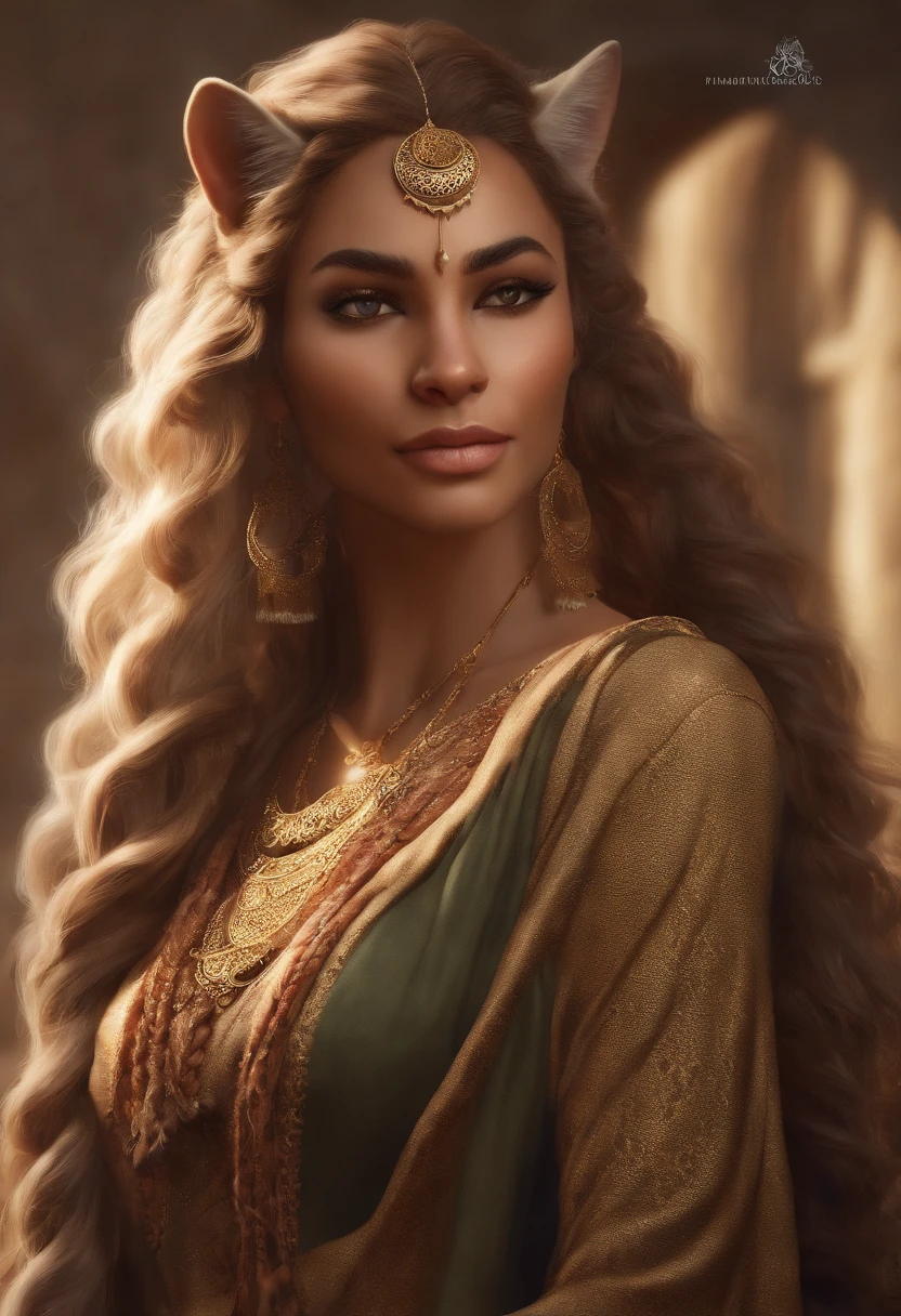 Detailed, stylized, semi-realistic, digital illustration, artstation, (((khajiit))), elder scrolls, tabaxi, (((cat))), (((furry))), furry art, ethereal, (((long hair))), (((braids))), wavy hair, curly hair, doe eyes, long lashes, (((fur))), (((leopard spots))), feline ears, fantasy, feline face, ethnic fashion, indian fashion, bright colors, jewelry, gold jewelry, earrings, piercings, (solo), one person, Eye-Level Shot, f/4.0, 135mm, Fujifilm, jpeg artifacts, dithering, UHD, masterpiece