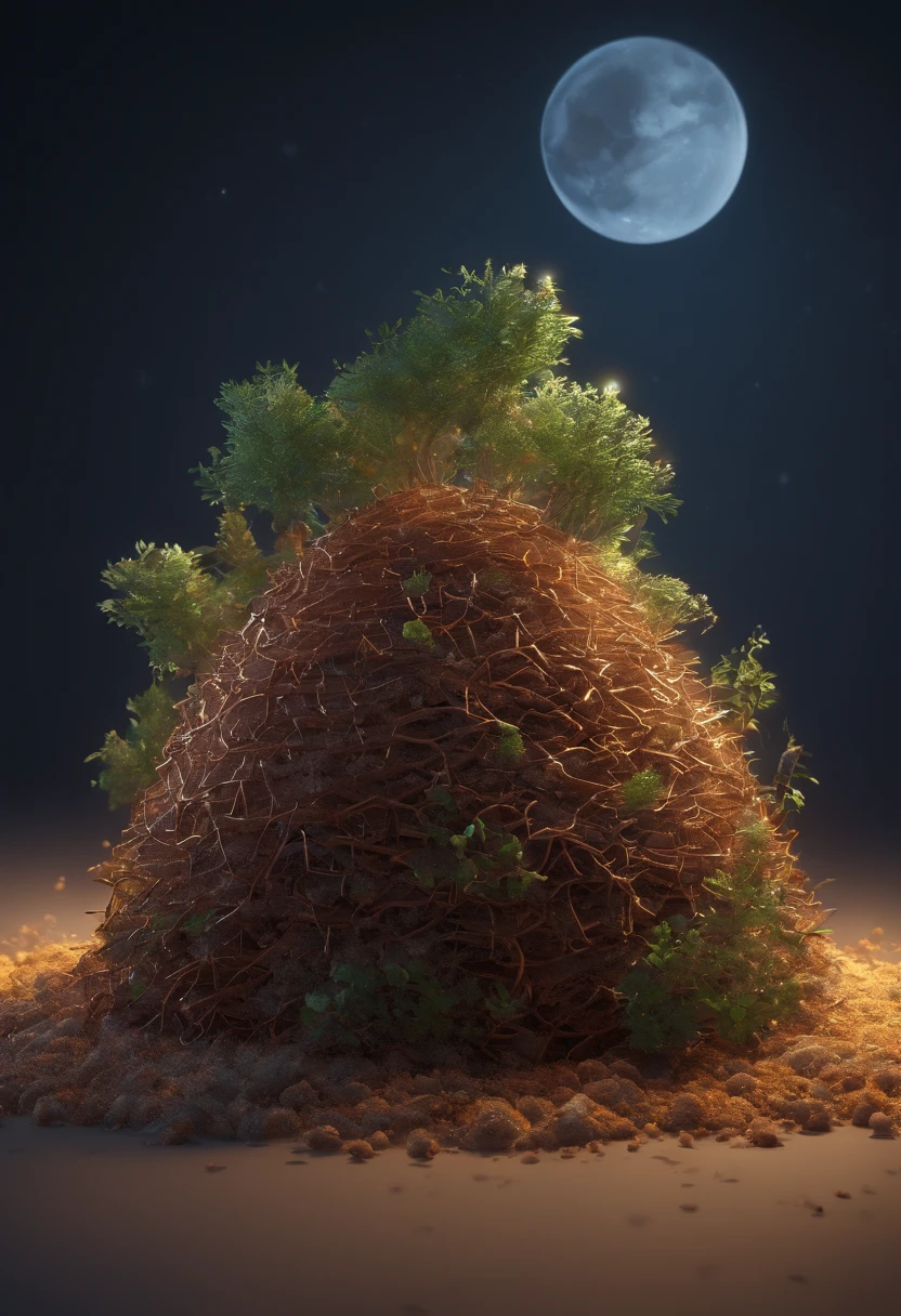 anthill surrounded by moonlight, super realistic