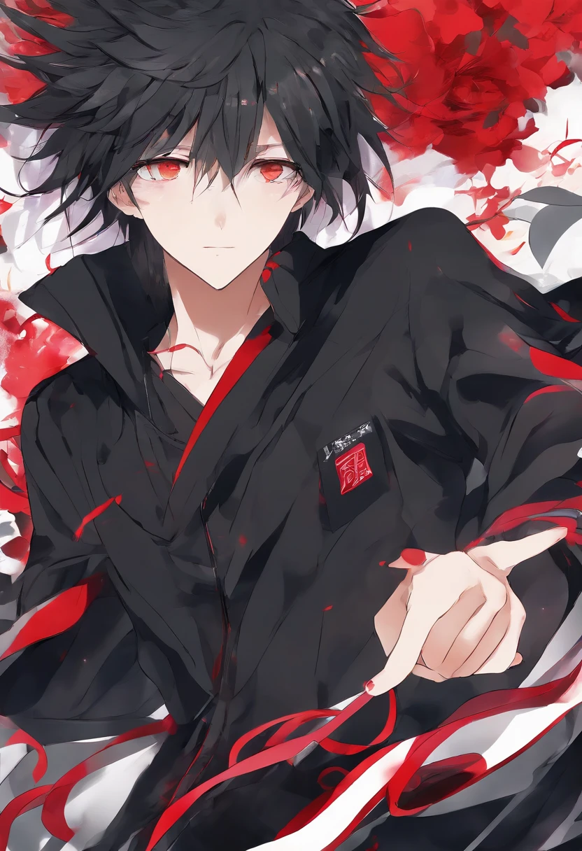 1guy black hair red eyes 8k wallpaper ultra detailed beautiful asthetic masterpiece best quality anime extremely detailed