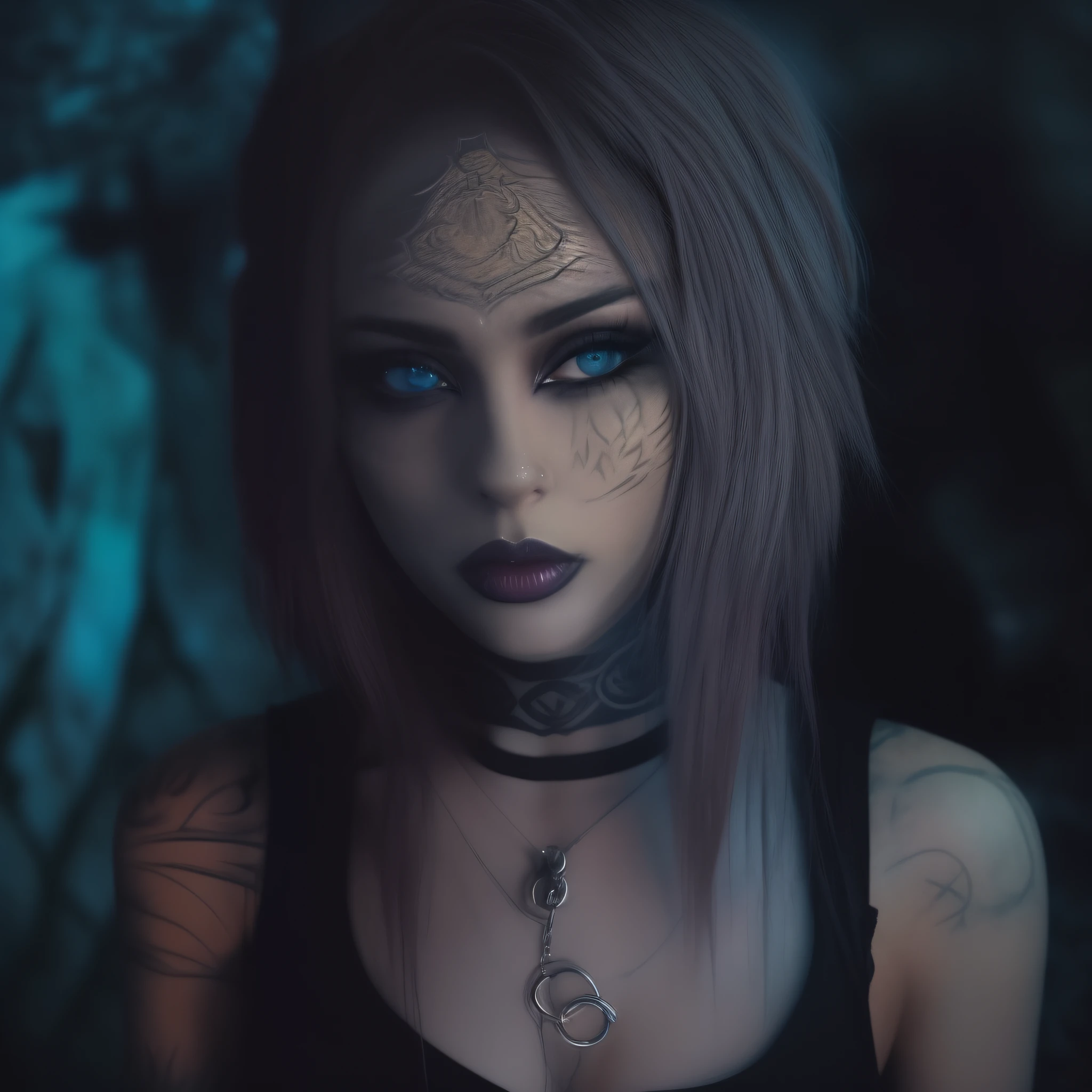 mikeidsk1, a woman with makeup, blue eyes, extremely detailed gothic art, a cave painting, grunge aesthetic, cinematic, volumetric lighting, rim lighting, mikeidsk1