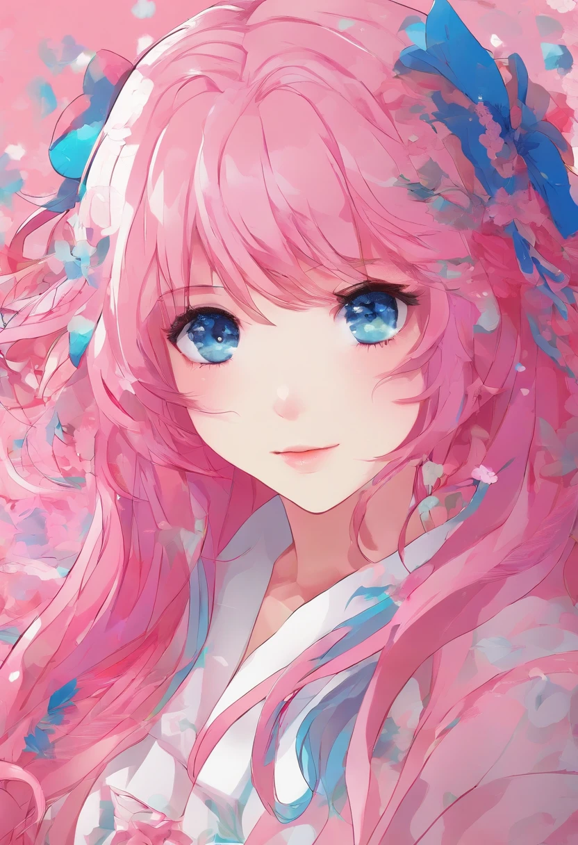 1girl pink hair blue eyes 8k wallpaper ultra detailed beautiful asthetic masterpiece best quality anime extremely detailed