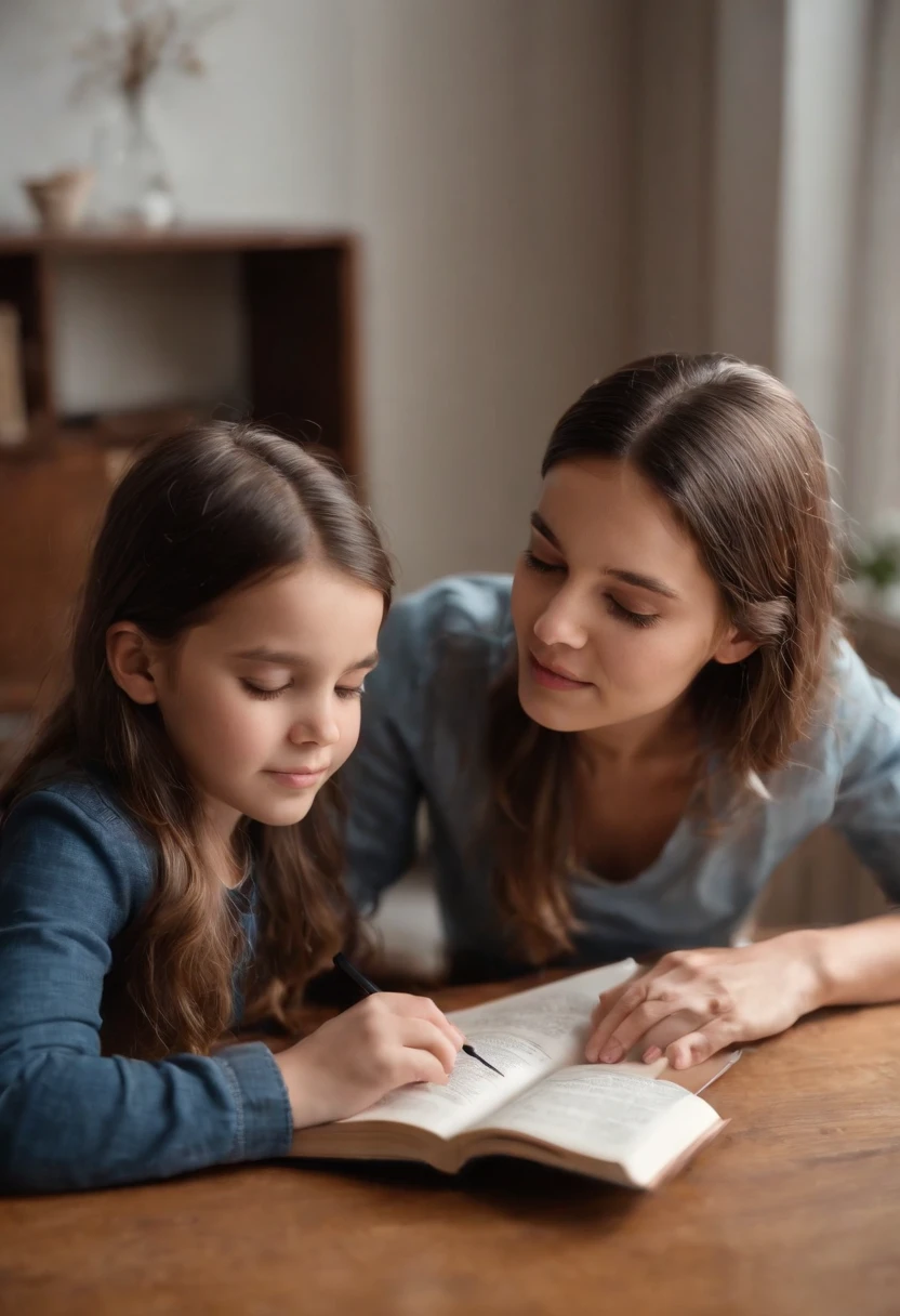 pai e filha estudando em uma mesa na sala de casa