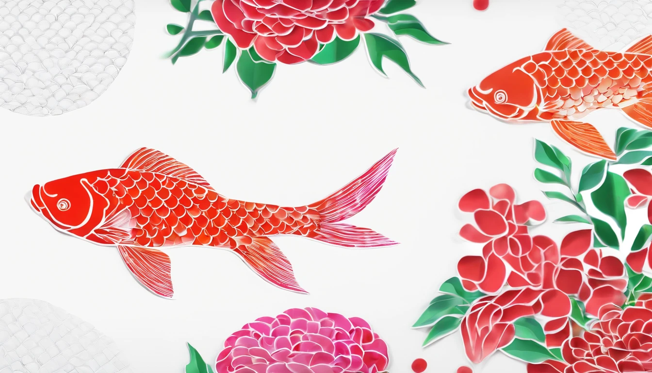 （Silhouette of a koi,Colorful camellias)，White background，(paper art, Quilted paper art:1.2, geomerty:1.1, zentangle,a 3D render), (Extremely colorful, Best quality, high detal, Masterpiece, Cinematic lighting, 4K)（Colorful carp)，White background，(paper art, Quilted paper art:1.2, geomerty:1.1, zentangle,a 3D render), (Extremely colorful, Best quality, high detal, Masterpiece, Cinematic lighting, 4K) hand-drawn effect