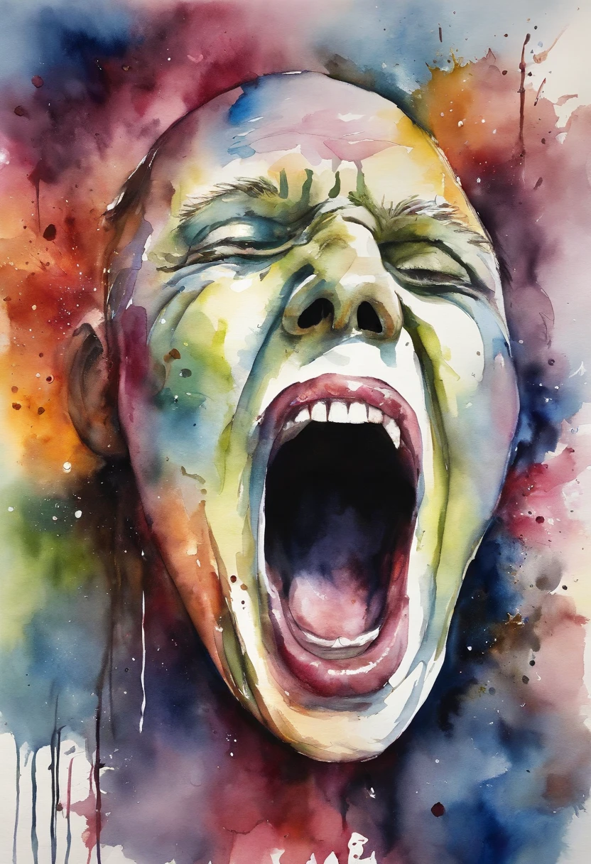 Facing the top right,Screaming face,artistic,Art Book,high-level image quality,8K,up of face,art,