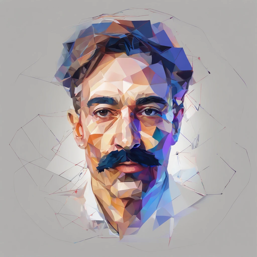 Painting of a man with a mustache and mustache on his face, demi-visage, Shady face, Portrait Digital Art, Portrait en clair-obscur, Autoportrait!!!!, Watch intensely, Symmetrical portrait, demi-portrait, shaded face, Portrait abstrait, Face in the shadows, Spotlight au milieu du visage, colourfull, digital art but photo, Focused gaze, abstract beauty, centered, looking at the camera, facing camera, Proche de la perfection, dynamique, highly detailed, lisse, mise au point nette, 8k, High definition resolution, illustration, illustrations de Carne Griffiths et Wadim Kashin, fond blanc