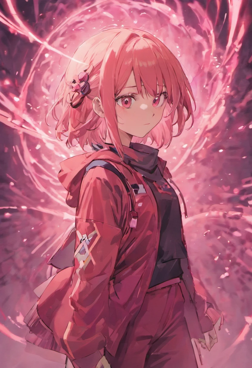 Sakura haruno, ninja, hermosa, marca en la frente, cara redonda, cabello rosa, ojos verdes, chaleco rojo, black pant