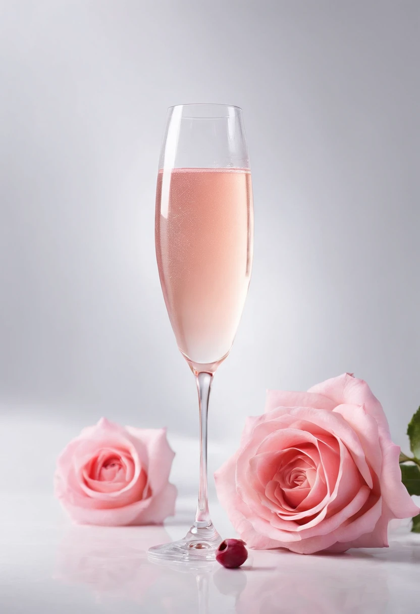 Une coupe de champagne, champagne rose, bulleux, cinematic, Photographie professionnelle, studio lighting, Contexte studio, Photographie publicitaire, Intricate details, hyper-detailed, ultra realist, 8K UHD
