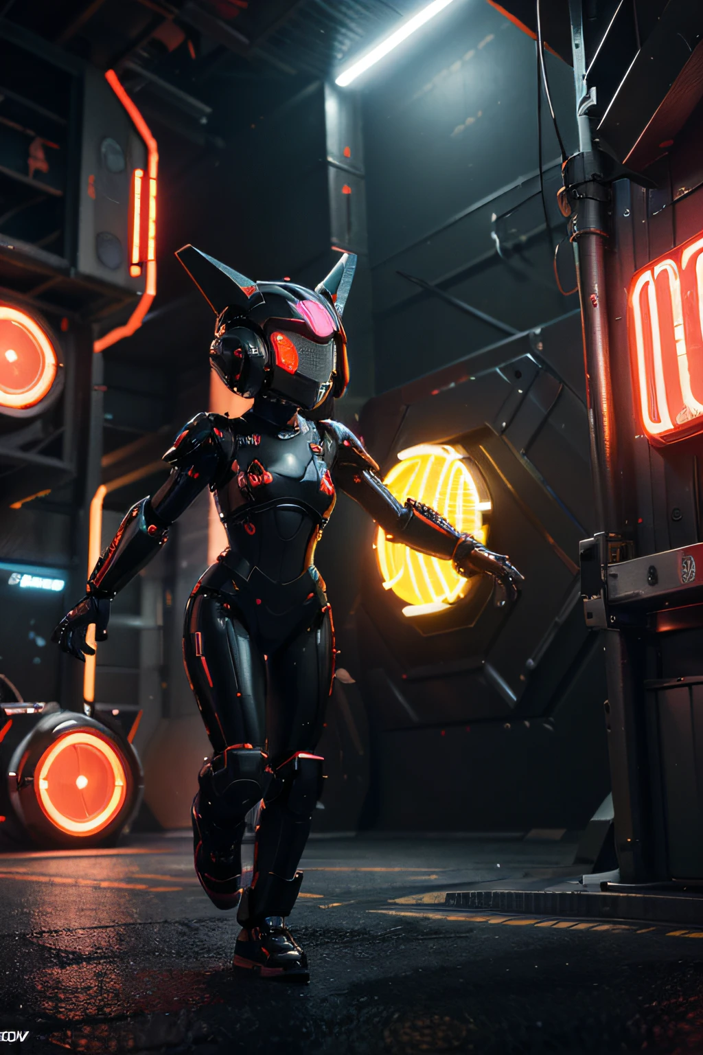 (best quality,4k,8k,highres,masterpiece:1.2),ultra-detailed, vivid colors, (cute,adorable:1.1), red and black, game universe, robotic creatures, small robots, mechanics, high-tech, (fun,nostalgic) aesthetic, dynamic poses, futuristic setting, digital illustration, (stylized,modern) art style, (shiny,glossy:1.1) metallic structures, pixel art elements, energetic movements, (flickering,lively) neon lights, (immersive,interactive) gameplay, (exciting,challenging) levels, (action-packed,fast-paced) atmosphere