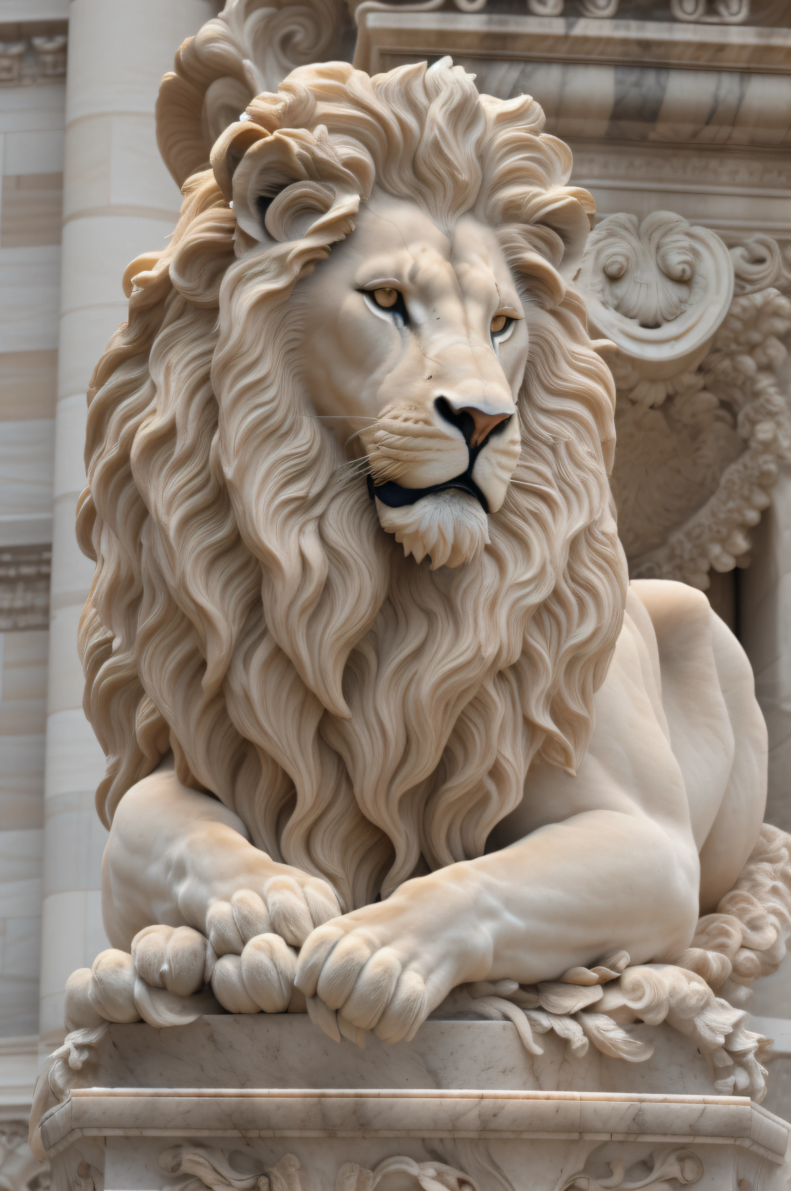 Araffe's statue of a lion on a pedestal in front of a building, Lion, lions, Lion's Gate, Marble statues, made of marble, carved from marble, head of a lion, Marble statue, with the mane of a lion, sculpture of carving marble, marble sculptures, lion head, statue of carving marble, carved marble statue, face of an lion