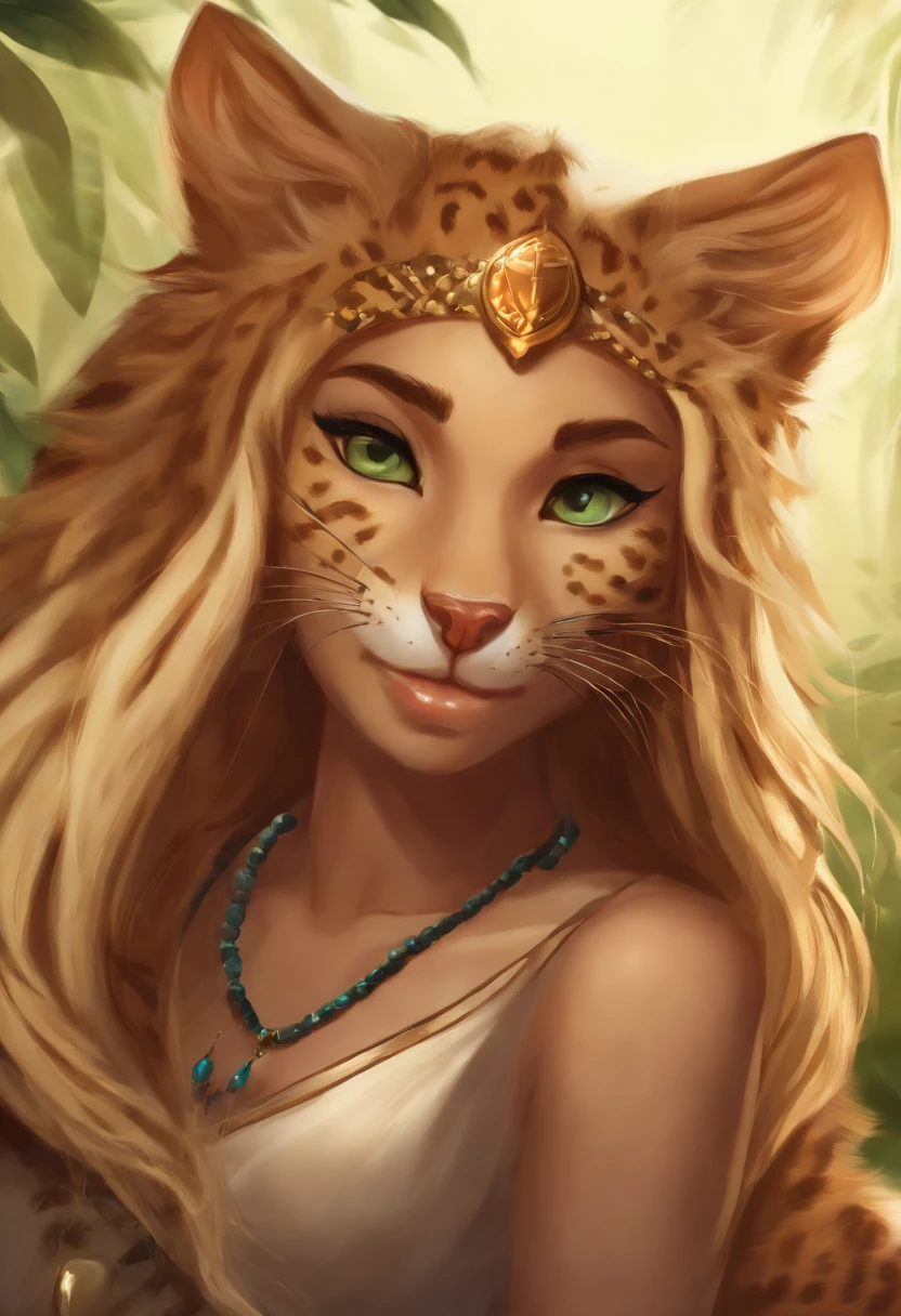 stylized, furry art, furry artist, digital illustration, nonhuman, not human, non-human, cat person, anthropomorphic feline, , (((khajiit))), elder scrolls, tabaxi, (((cat))), (((furry))), furry art, ethereal, (((long hair))), (((braids))), wavy hair, curly hair, doe eyes, long lashes, (((fur))), (((leopard spots))), feline ears, fantasy, feline face, ethnic fashion, bright colors, jewelry, gold jewelry, earrings, piercings, (solo), one person, Eye-Level Shot, f/4.0, 135mm, Fujifilm, jpeg artifacts, dithering, UHD, masterpiece