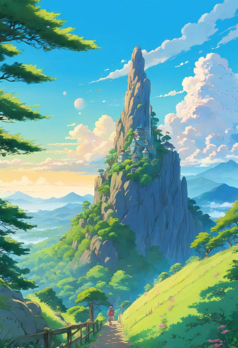 Paisaje hermoso, Prado & Blue Mountains, cielo celeste, nuebes, Trees Around