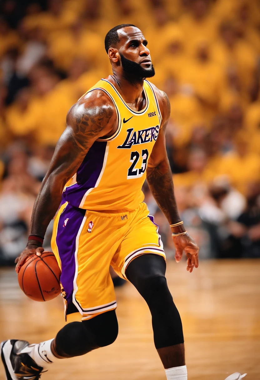 best quality,ultra-detailed,realistic,fat ass lebron james,focused,athletic basketball player,bearded,dominant,extraordinary,showcasing power and grace,overpowering his opponents,imposing presence on the court,shooting the ball with precision,leaping high for breathtaking dunks,commanding attention with his physicality,inspiring his teammates with his leadership,dunking in style with flair and finesse,dribbling the ball with finesse and control,dominating the game with his skills and athleticism,strong and agile physique,celebrating his victories with passion and joy,playing with intensity and determination,a champion in every sense,incredible display of talent and skill,crowd cheering in awe and admiration,memorable moments captured in the frame,with sweat dripping off his face,constantly pushing the boundaries of what is possible in the game of basketball,unstoppable force on the court,wearing the iconic Lakers jersey,surrounded by the colors and energy of the game,graceful movement and fluidity,exuding confidence and charisma,inspiring the next generation of athletes,iconic figure in sports history,undisputed greatness and legacy,perennial MVP contender,unmatched athleticism and basketball IQ,bringing excitement and thrill to the game,creating unforgettable memories on the court.