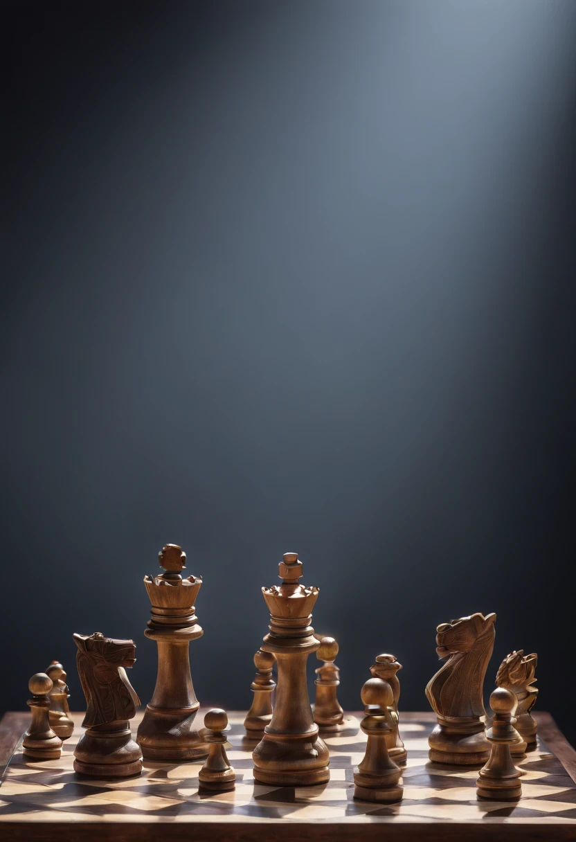 Chess, échequier, pions, tour, fou, reine, roi, cavalier, cinematic, photographie professionnelle, studio lighting, Contexte studio, photographie publicitaire, Intricate details, hyper-detailed, ultra realist, 8K UHD