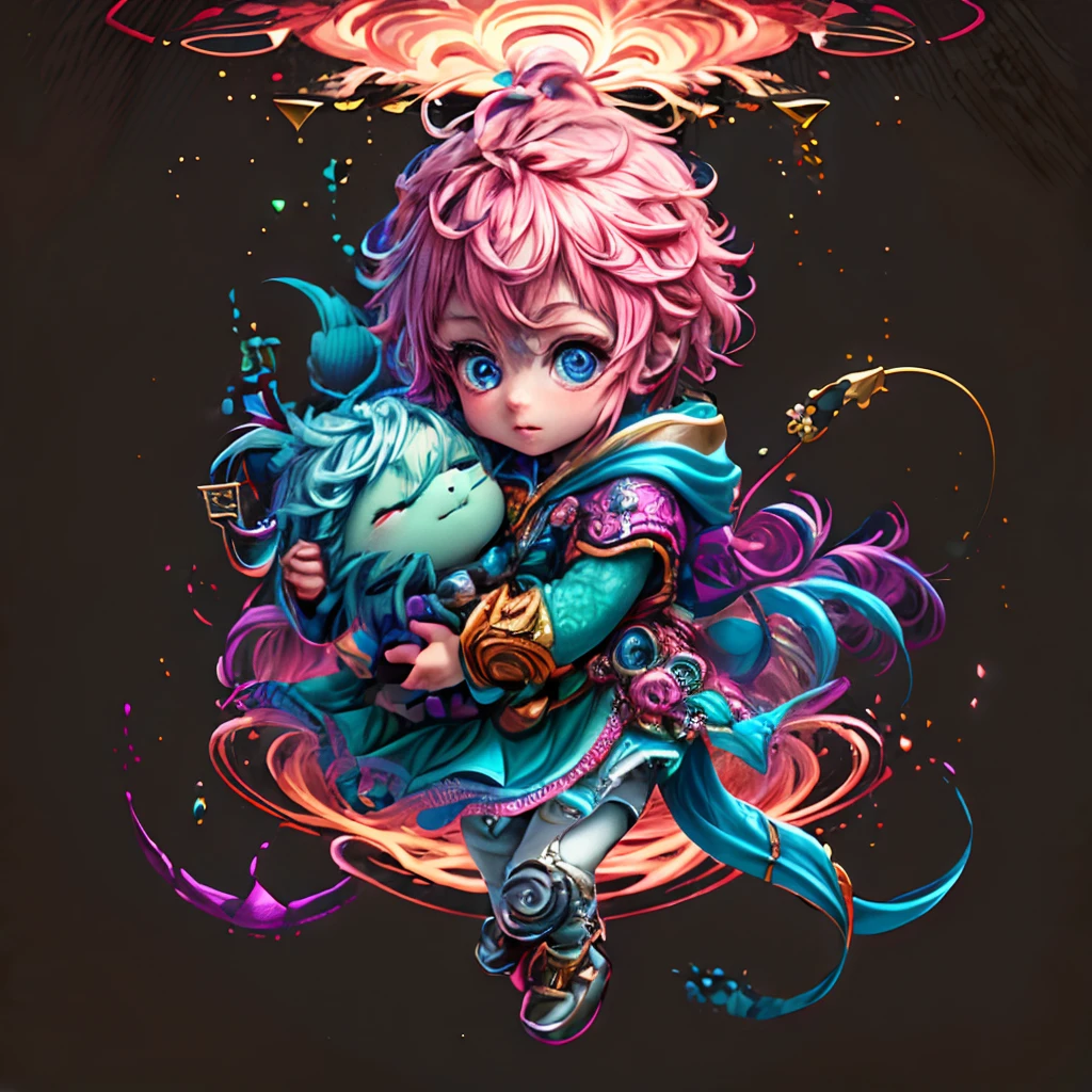 Irridescent color、Colorful pop mascot characters，Round and cute space robot, Farbe々ornamented、Colorful backgrounds，Fantasy，intricate-detail {brightened，K HD，32k constellations