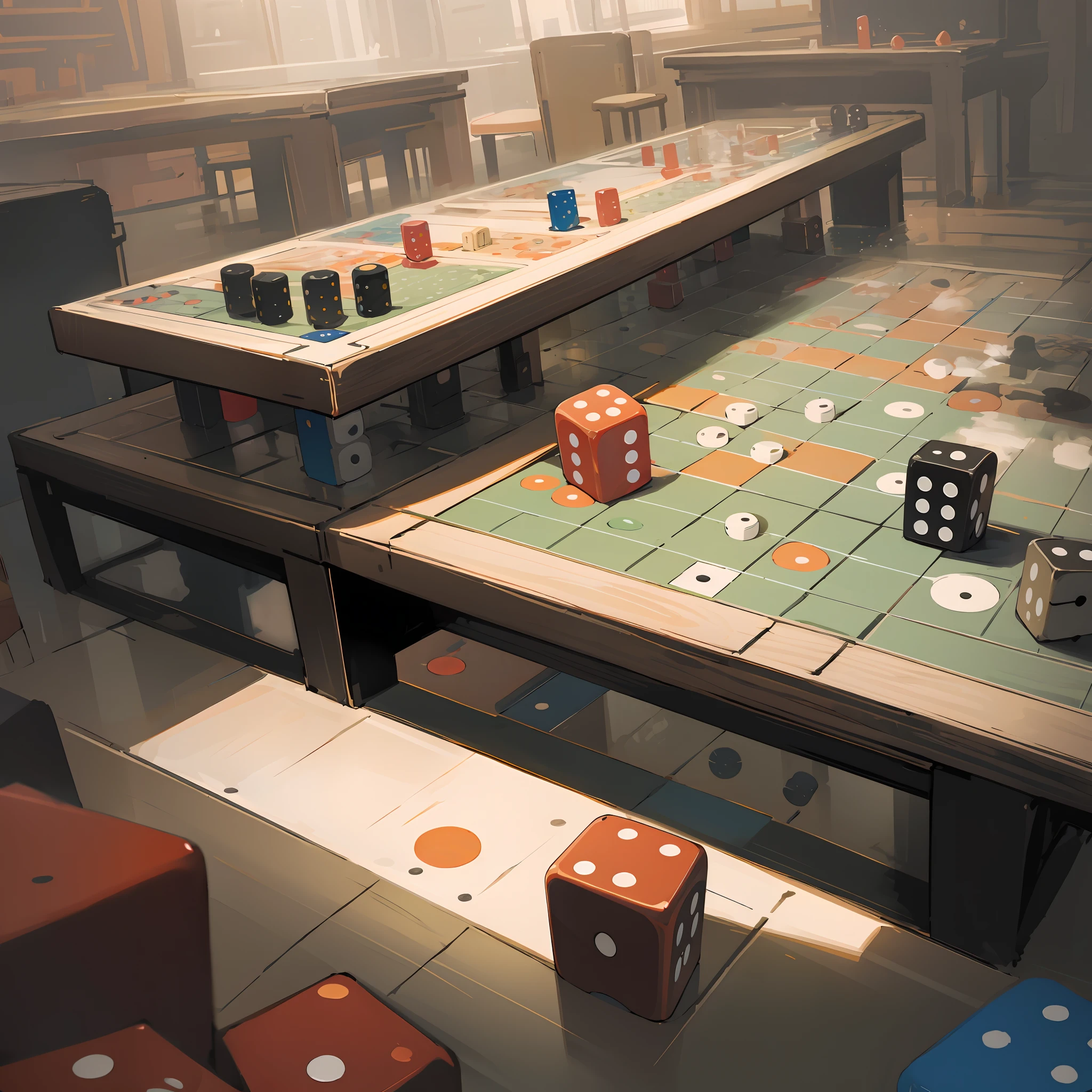 A huge board game with dices