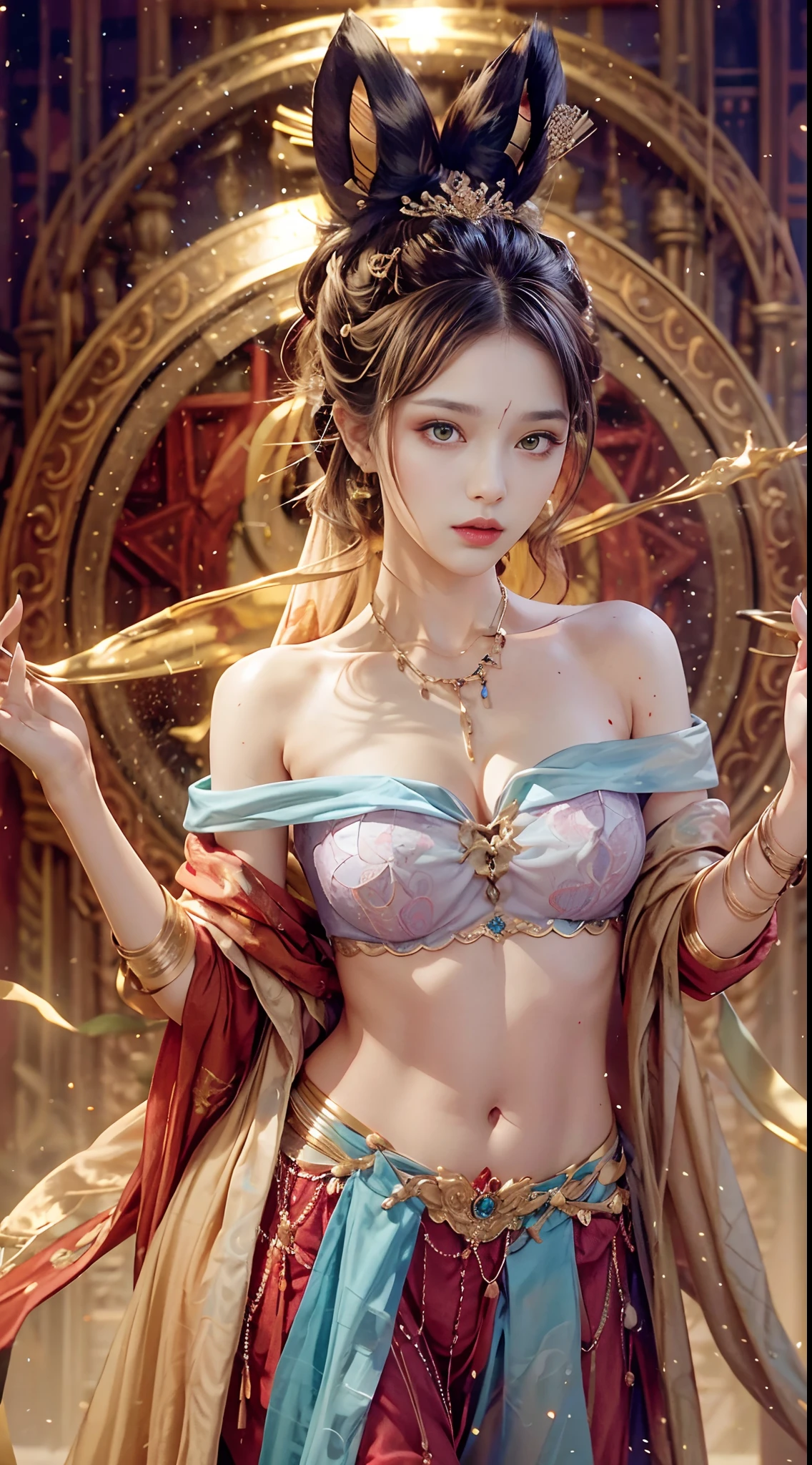 Beauty face, beautiful makeup,(fidelity:1.4),(big chest:1.2)ultra-high res,Cleavage,Outstanding details,navel,Highest picture quality,