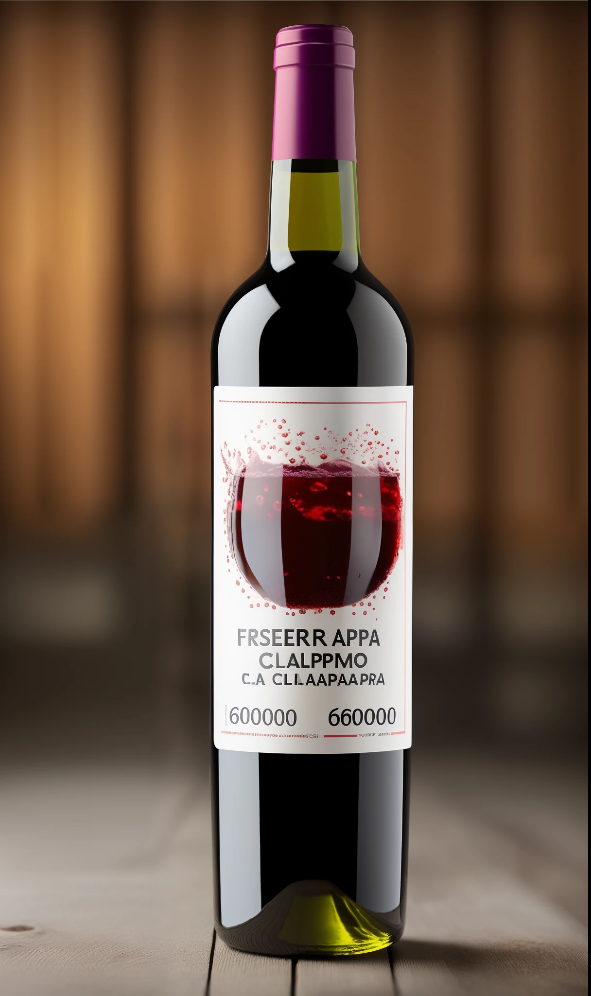 Imagen superrealista de una botella de vino tinto con uvas frescas de campo en un fondo gris claro de 6000x 8000 pixeles en alta calidad de imagen
