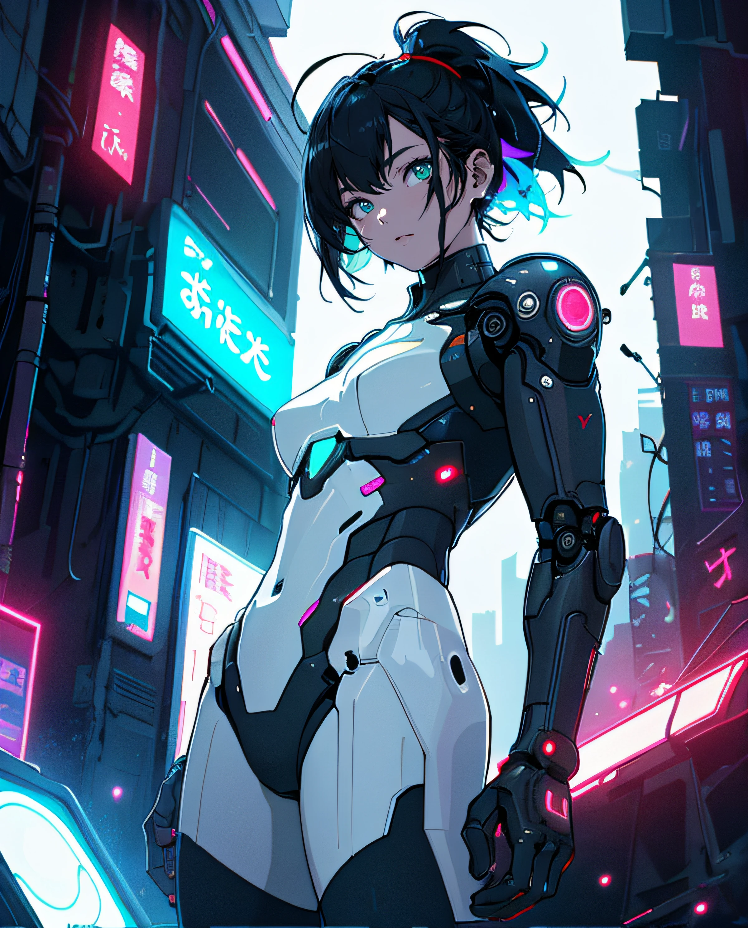 strikingly beautiful woman inside a gaming PC case with rgb lighting inside a mech hangar bay inside a missile silo inside an alien ruin inside an exploding moon