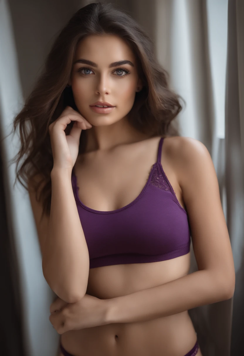 Meilleur style de séance photo ,Femme arafed avec débardeur et culotte assortis, fille sexy aux yeux bleus, Portrait Sophie Mudd, cheveux bruns et grands yeux, Séance photo d’une jeune femme, Yeux de séance photo, Violet Myers, sans maquillage, maquillage naturel, Regarder directement la caméra, Visage avec Artgram, Maquillage subtil, Superbe photo du corps entier, clivage,Couverture de magazine de style Vogue,Tournage en intérieur , séance photo, photographie, Arrière-plan de style séance photo,Ajouter un arrière-plan à partir de couvertures de magazines