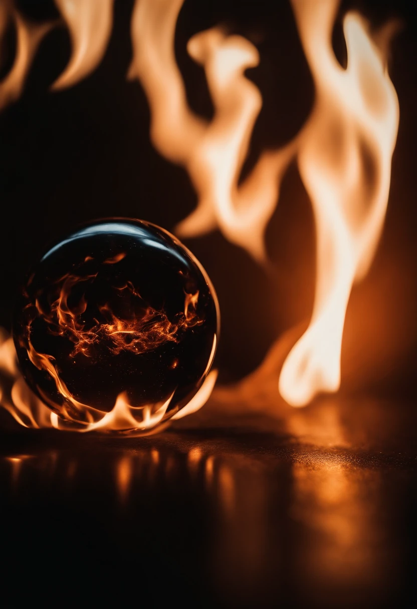 Black flame fireball, round circle image, highly detailed, flicking along the surface of the orb