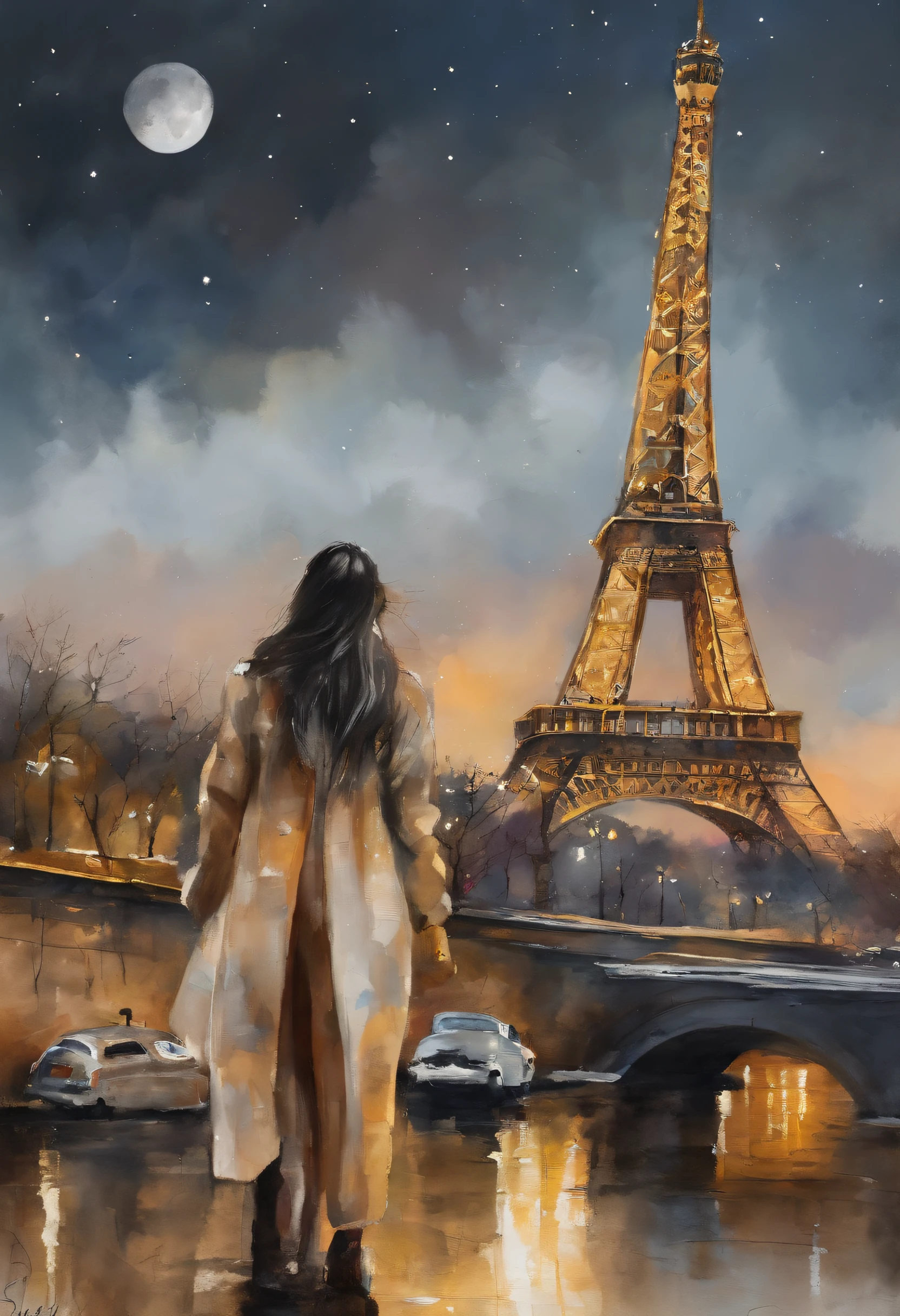 (8k、qualidade superior、obra prima:1.2)、 (realisitic、Fotorrealista:1.37)、 ultra-detalhada、djsoda、 1 menina em、corpo inteiroesbian、Wearing a turtleneck sweater and skinny jeans、Standing in the streets of Paris with the Eiffel Tower in the background、 pequeno bonito、 beautiful detailed sky、Noite, Escuro, lua, tiny breast、 belos olhos detalhados、 (comprimento do cabelo:1.2)、 cabelo flutuante estilo NovaFrog、