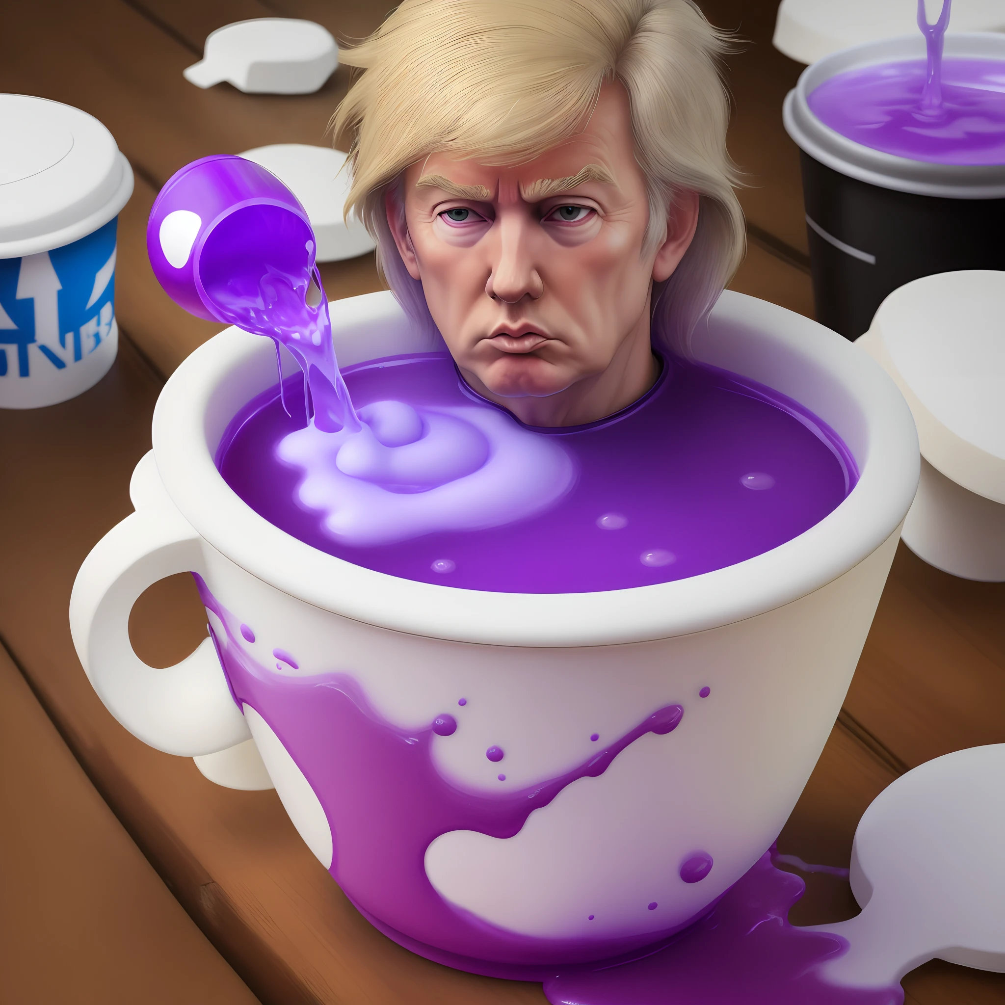 Donald Trump with a white styrofoam cup filled with a purple liquid (FOR NON POLITICAL REASONS)