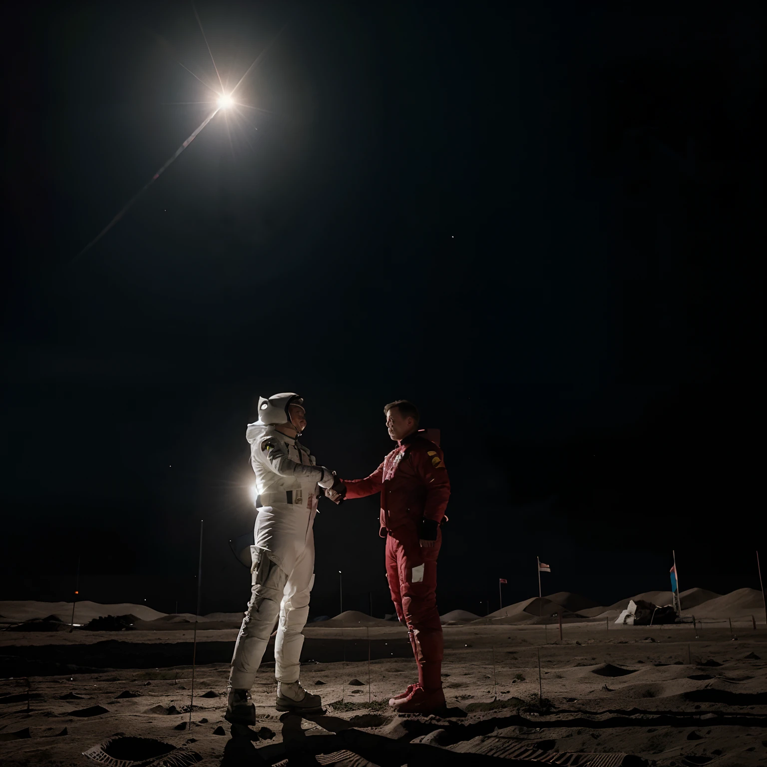 Jair Bolsonaro shaking hands with Elon Musk on the moon