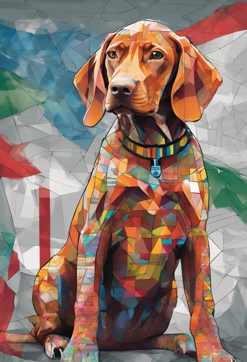 (hungarian vizsla ),(melhor pose),(best angle), (better expression), Eduardo Kobra acolchoamento ,multidimensional geometric wall PORTRAIT, arte, Chibi,Yang08k, lindo, Colouring, Hungary,Flag,