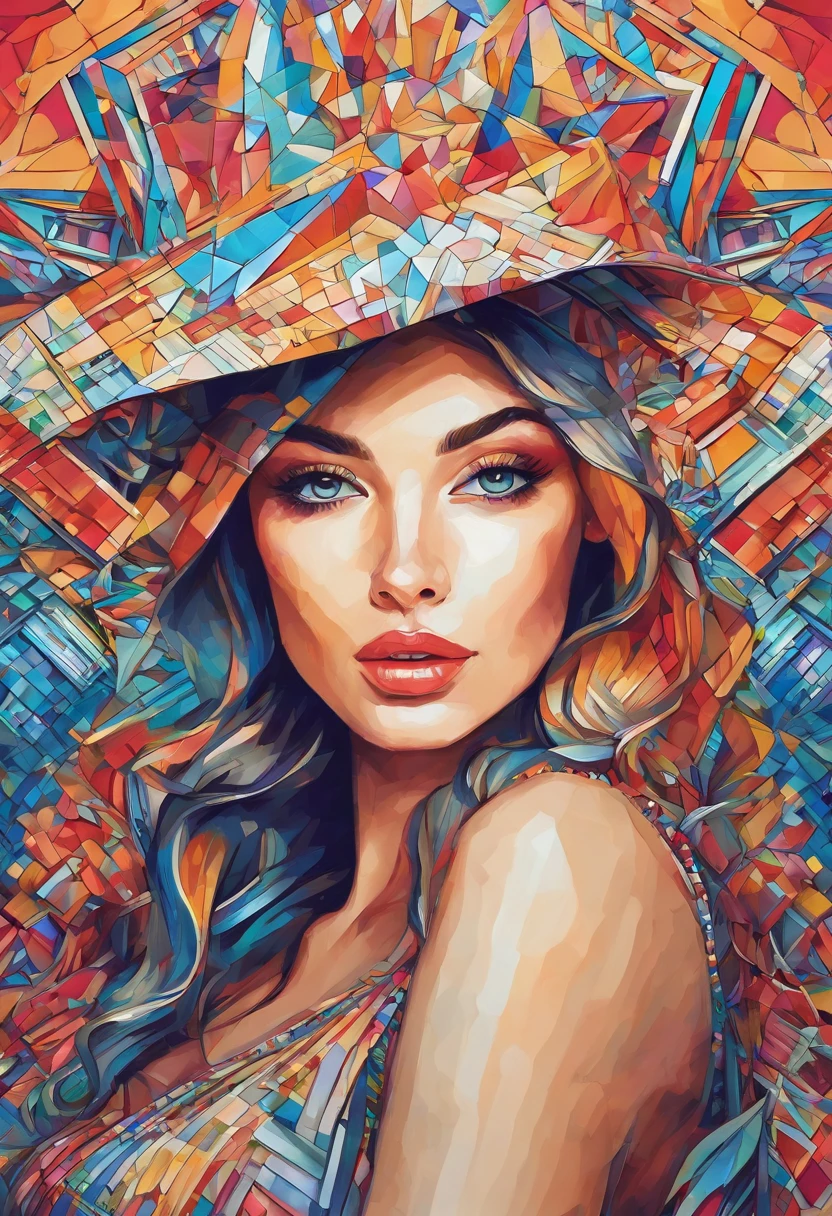 (Mulher vestindo roupas elegantes |   ),,  Eduardo Kobra acolchoamento , Multidimensional geometric wall, retrato, arte, Chibi,
Yang08k, lindo, Colouring,
Primary works, qualidade superior, melhor qualidade, Arte Oficial, Beautiful and Aesthetic, melhor pose,dedos perfeitos, impressionante