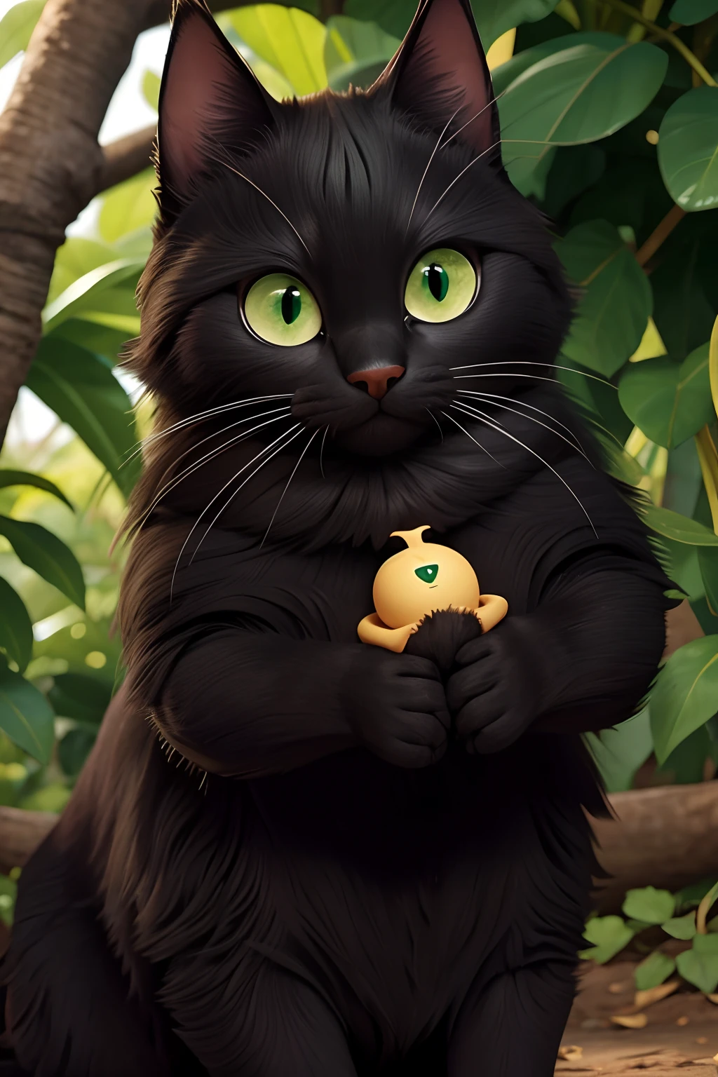 Gato preto magro de olho verde