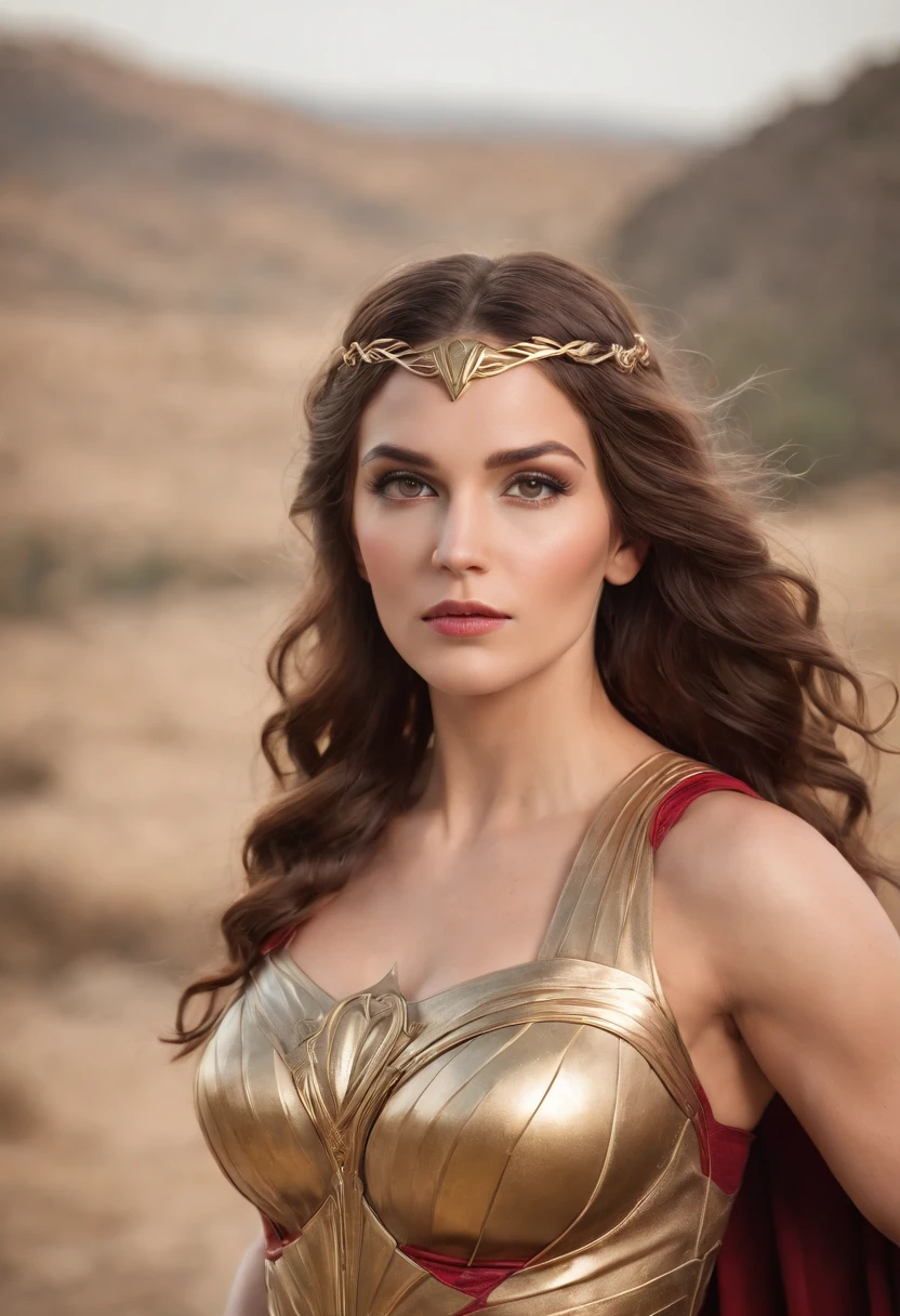 Greek Goddess Superhero, extravagant body, full body portrait, detailed hairstyle, detailed background, shallow depth of field, photorealistic, cinematic light