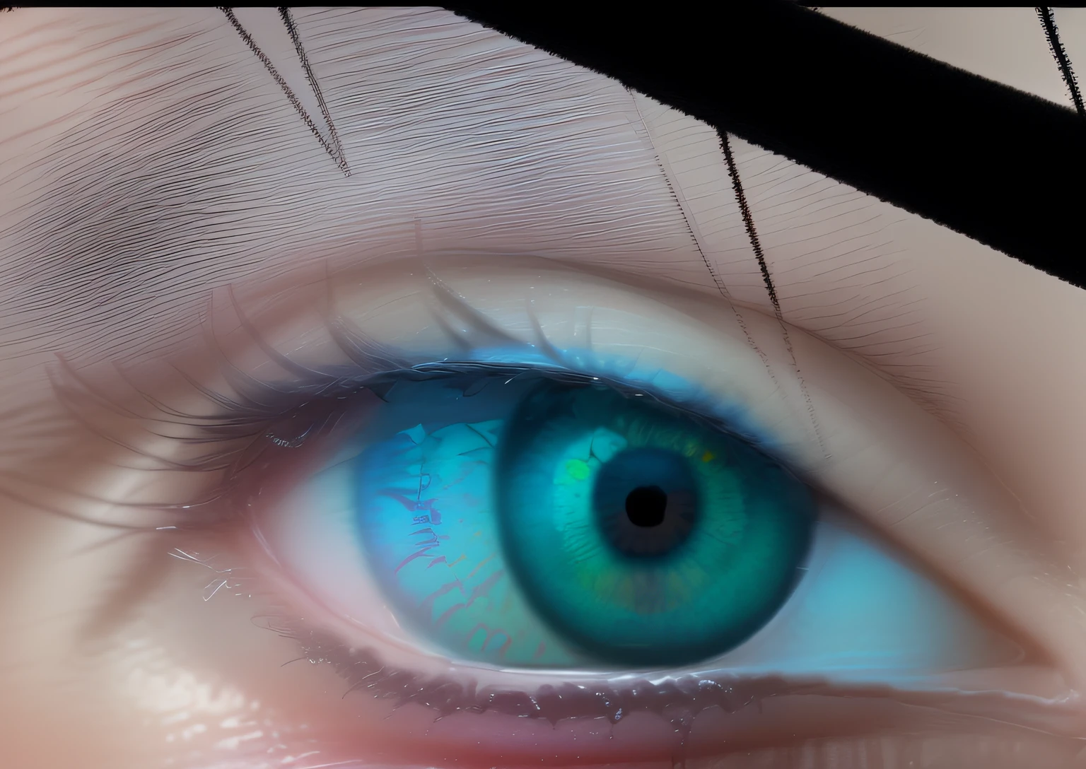 olho realista com um olho preto e um olho rosa, grandes olhos inclinados para baixo, posicionamento correto dos olhos, nenhuma mancha sobre o olho direito, terceiro olho no meio da testa, ponto laser entre os olhos, Olhos enormes inclinados para baixo, terceiro olho no meio da testa, Various eyelid positions, Eyelids, branco ao redor do olho direito, olho realista, sobrancelha realista, textura de pele realista, pele clara com tons rosados, foto de olho de mulher, olho bonito, imagem realista de alta qualidade, imagem nitida de alta qualidade, nitidez de imagem de olho realista, imagem com nitidez perfeita de alta qualidade 4k ultra, melhor qualidade de imagem, super nitido, (((imagem nitida)))