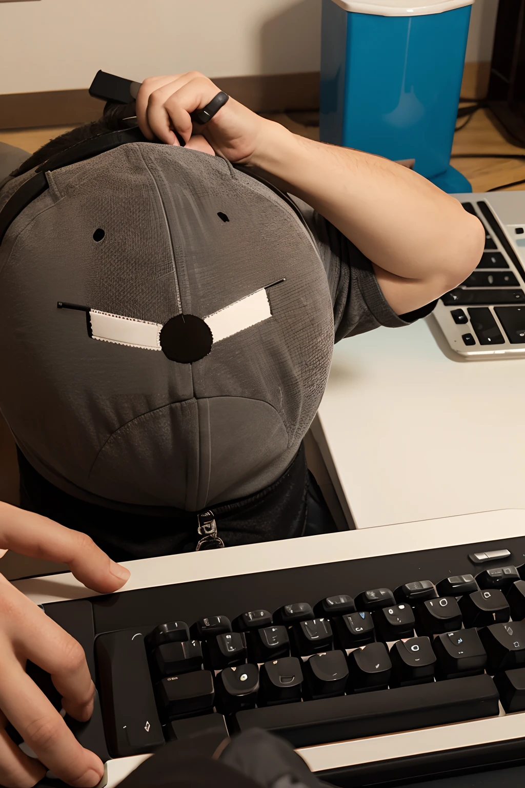 funny image showig man typing on keyboard