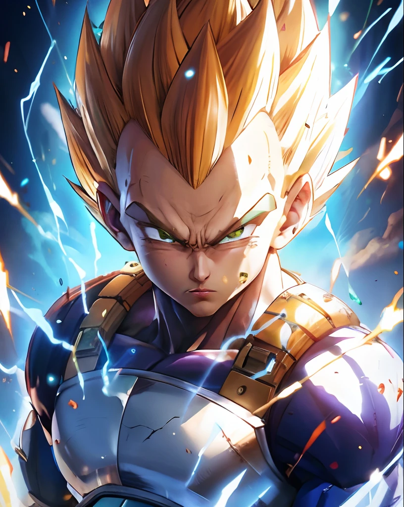Hyperrealistic version of Vegeta, green eyes, normal eyes, hyperdetailled, hyperrealistic