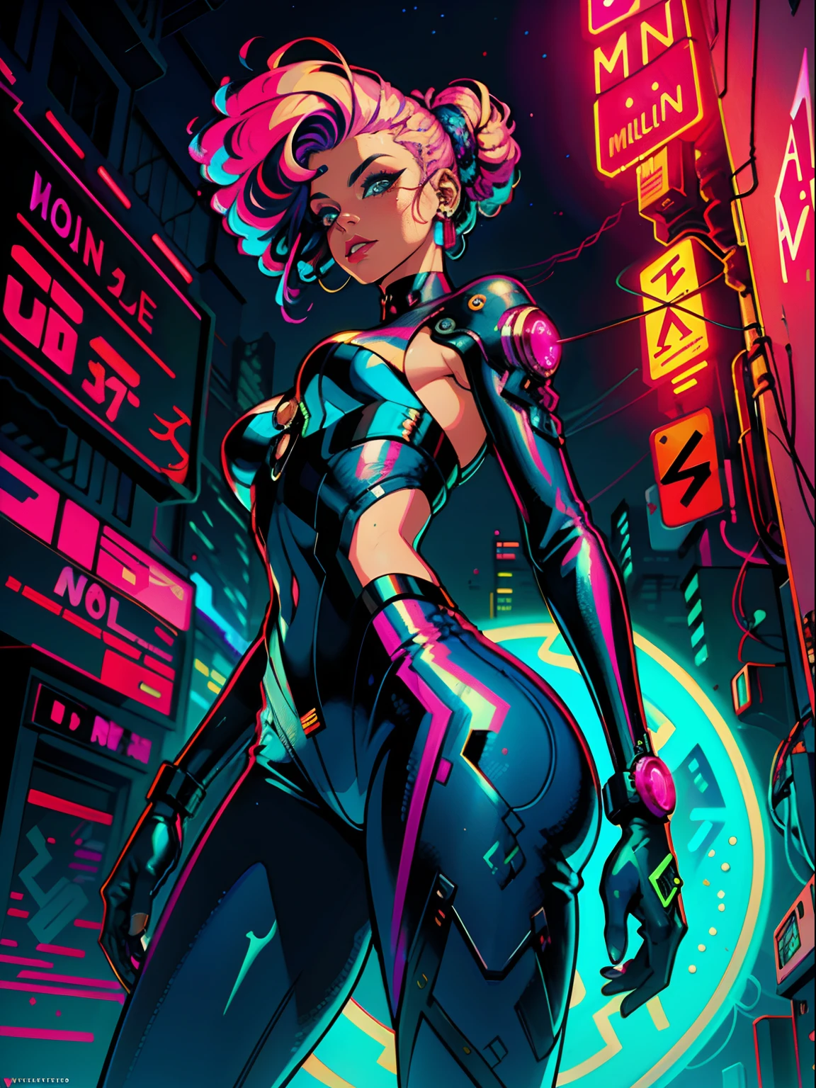 A sexy robot lady in cyberpunk style.8k