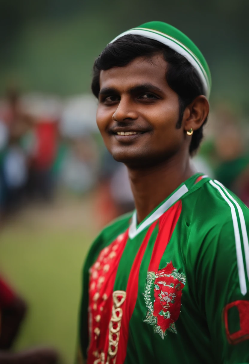 A Bangladeshi football fan wearing Bangladeshi football jercy