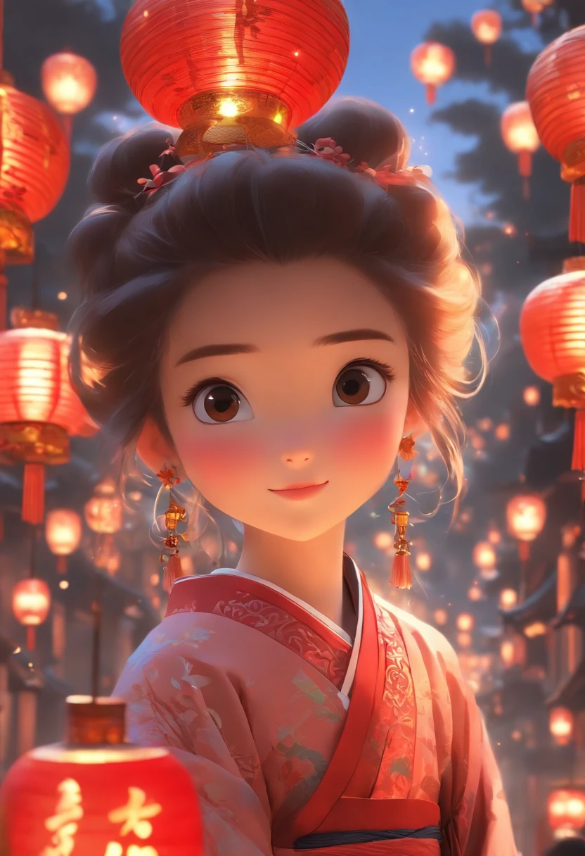 Super mignon petit anthropomorphe，Porter un Hanfu chinois rouge dans le style Pixar, He's a prince，Elle marche，She looked around，Profiter du paysage，She loves the Mid-Autumn Festival celebrations，The background is a starry sky and a full moon， De grands yeux charmants,Queue mignonne,super realistic,super detail,luxueux,elegant,magnifique,Moteur illusoire,rendu par octane, 8k,Rayons V，super realistic