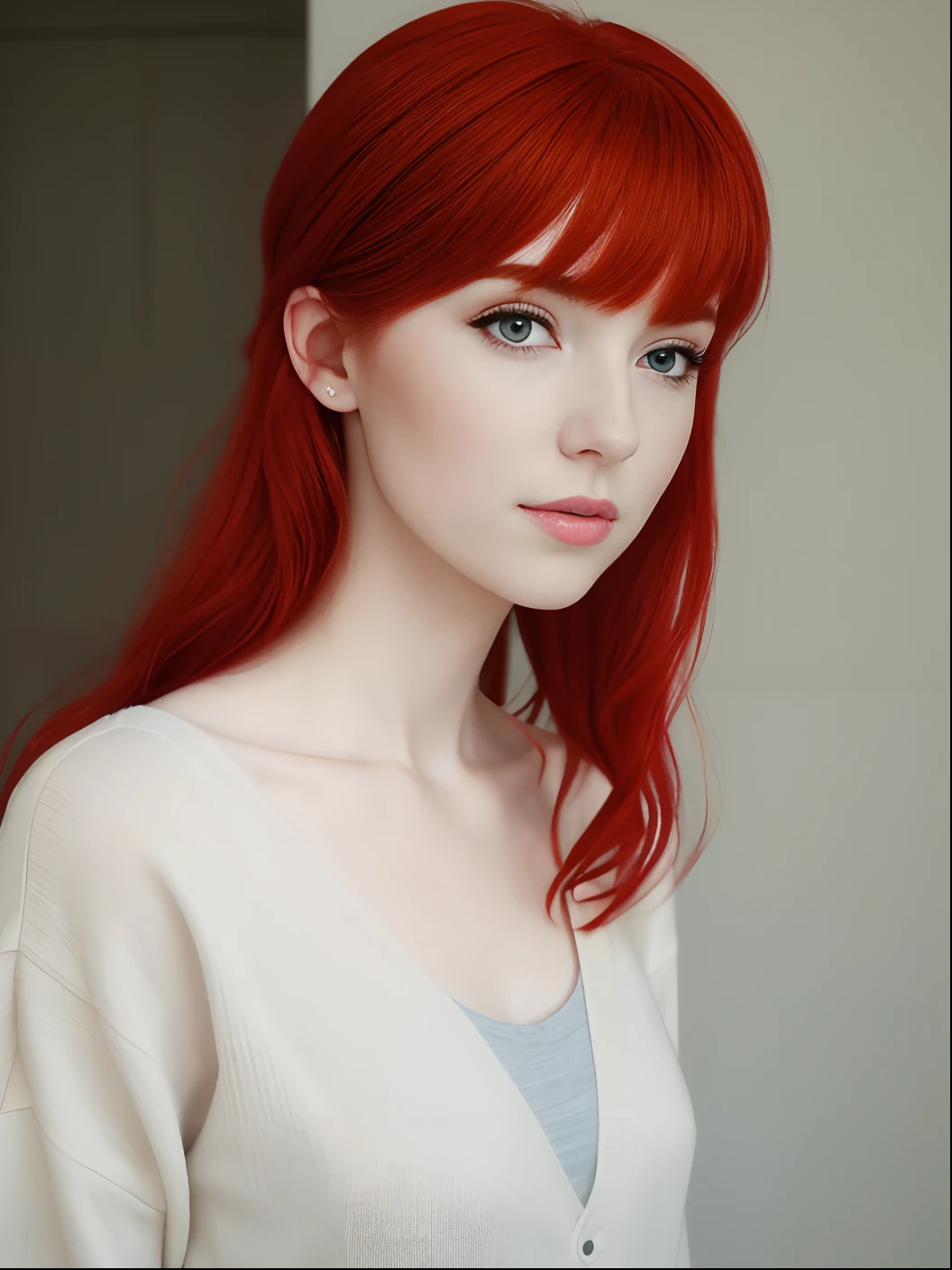 A close-up of a woman with red hair and a sweater, red head, cheveux roux doux, pale red, fille rousse, fille aux cheveux roux, with pale skin, cheveux roux, aux cheveux roux, cheveux roux et traits attrayants, Elle a les cheveux roux, pale skin soft and natural, fille aux cheveux roux, cheveux roux clair, aux cheveux roux et aux yeux verts