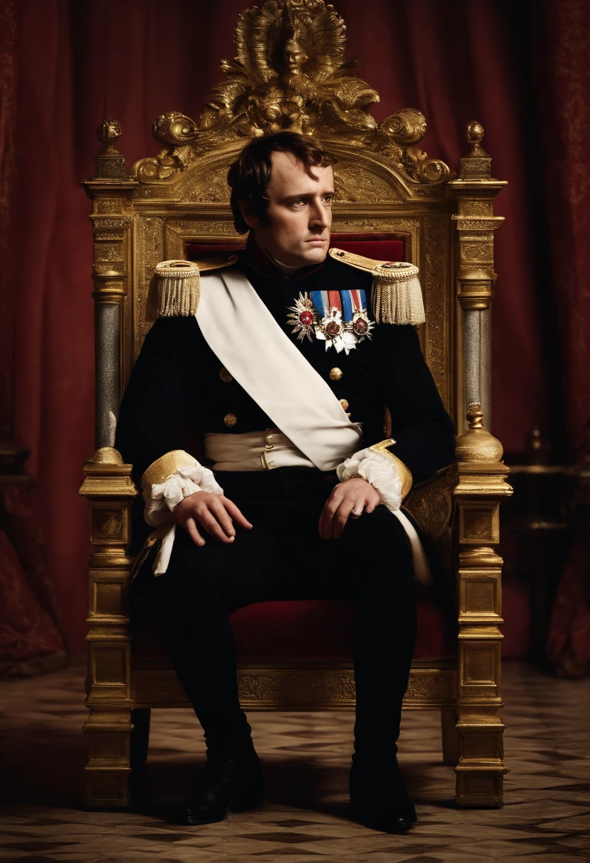 Depicting Napoleon seated on a majestic throne, avec la devise "NON, I Am the Throne" Written around. Montrez-le comme le centre du pouvoir, Cinematographic without Napoleon